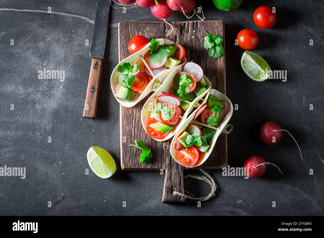 Mexican tacos as a small fresh appetizer Stock Photo