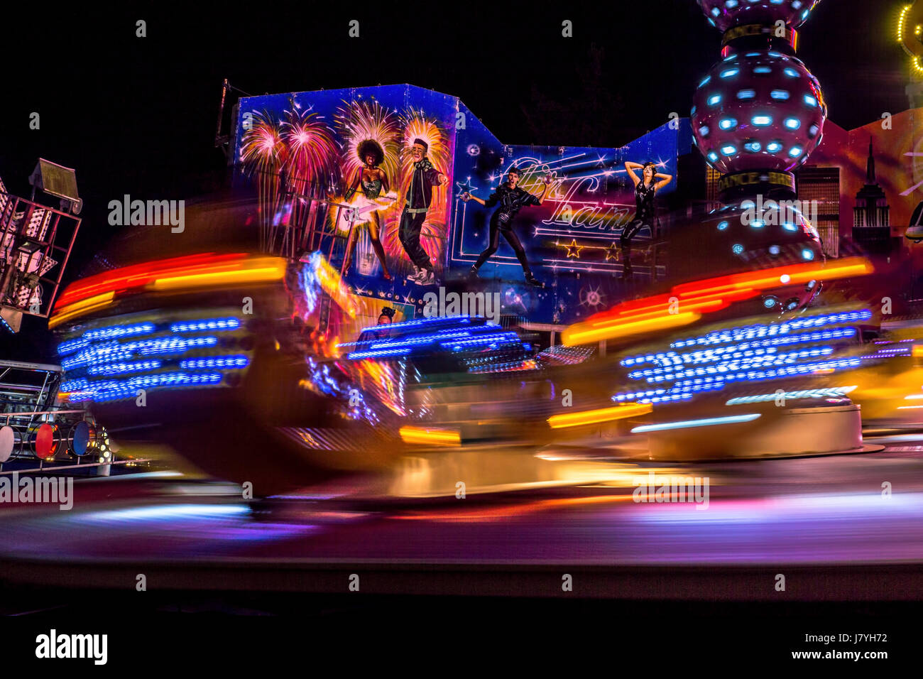 Long exposure of the Break Dance ride, at Playland in Vancouver B.C