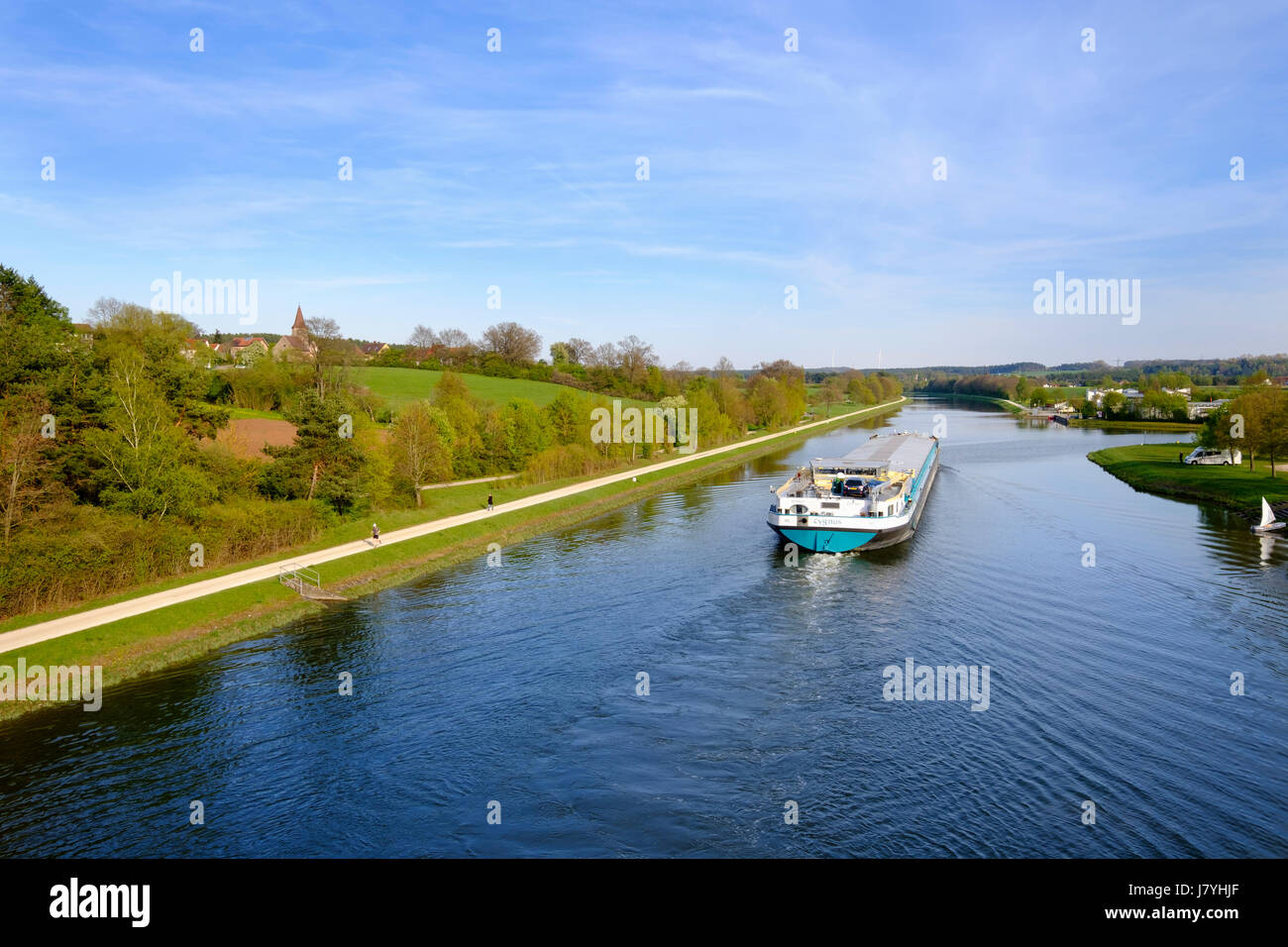 Freightship on Main Danube Canal, Hilpoltstein, Franconian lakeland