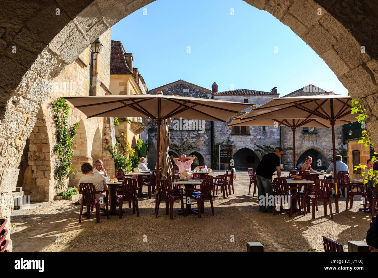 France, Dordogne, Monpazier, labelled Les Plus Beaux Villages de France (The Most beautiful Villages of France), Cornieres square Stock Photo