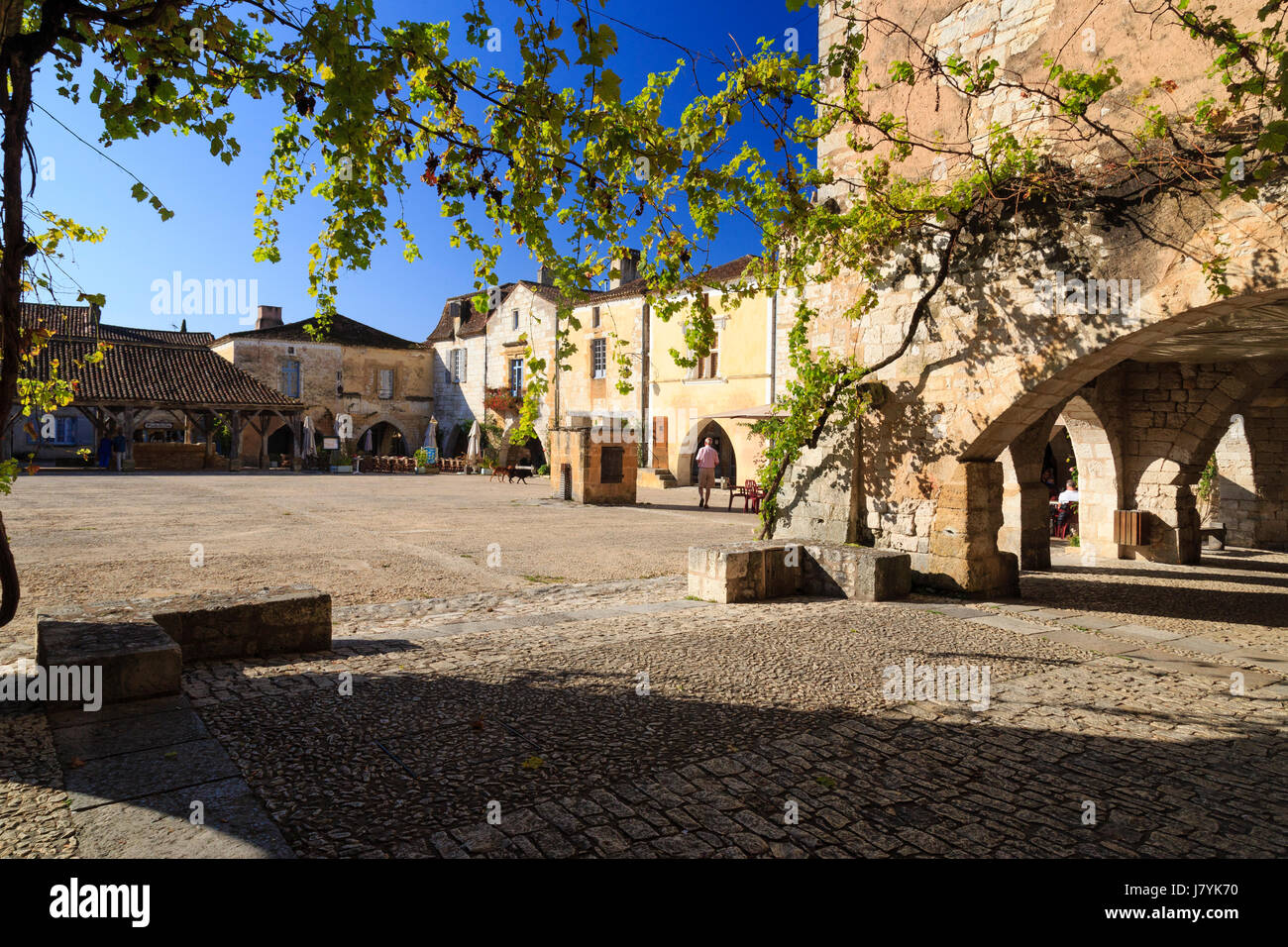 France, Dordogne, Monpazier, labelled Les Plus Beaux Villages de France (The Most beautiful Villages of France), Cornieres square Stock Photo