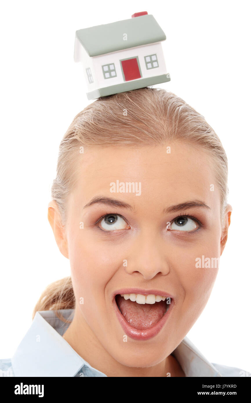 woman house building laugh laughs laughing twit giggle smile smiling ...