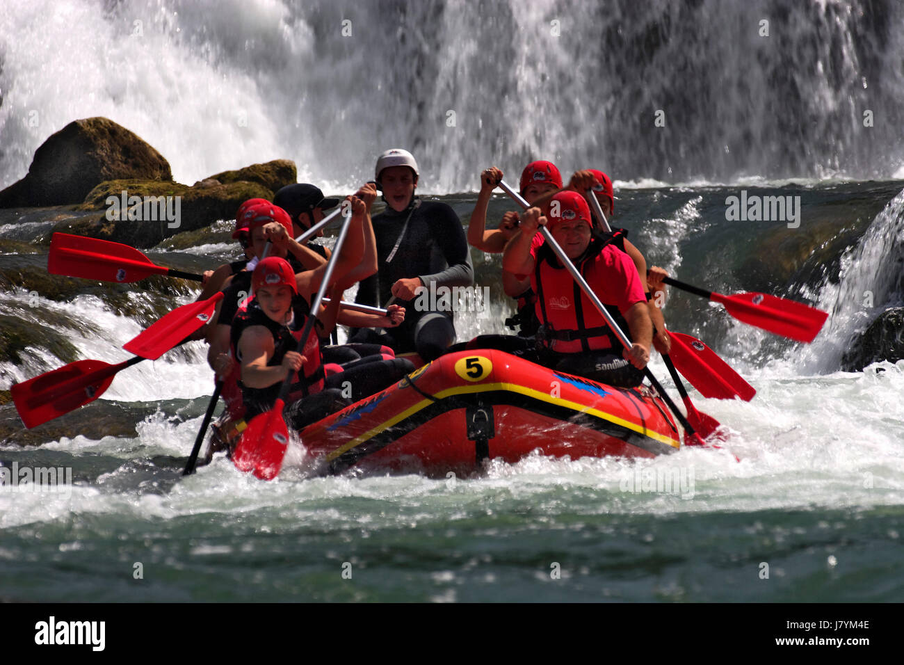 Rafting on the waterfalls of the Štrbački buk on the Una River Stock Photo