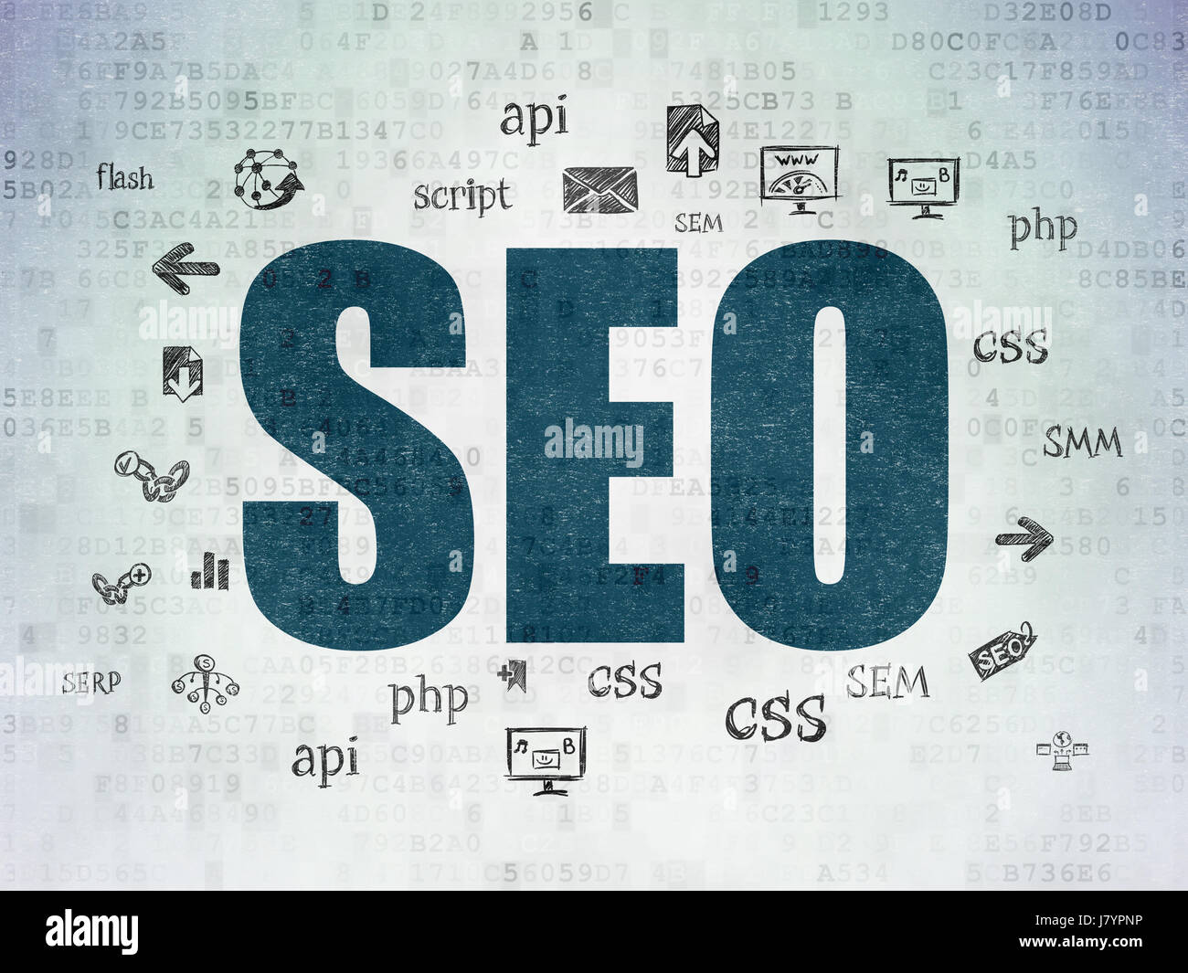 Web development concept: SEO on Digital Data Paper background Stock ...