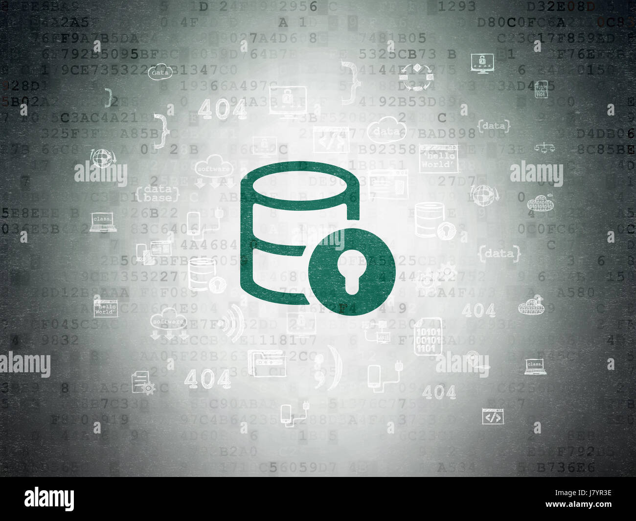 Software concept: Database With Lock on Digital Data Paper background ...