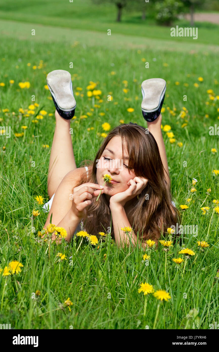 woman women shine shines bright lucent light serene luminous sunny flower Stock Photo