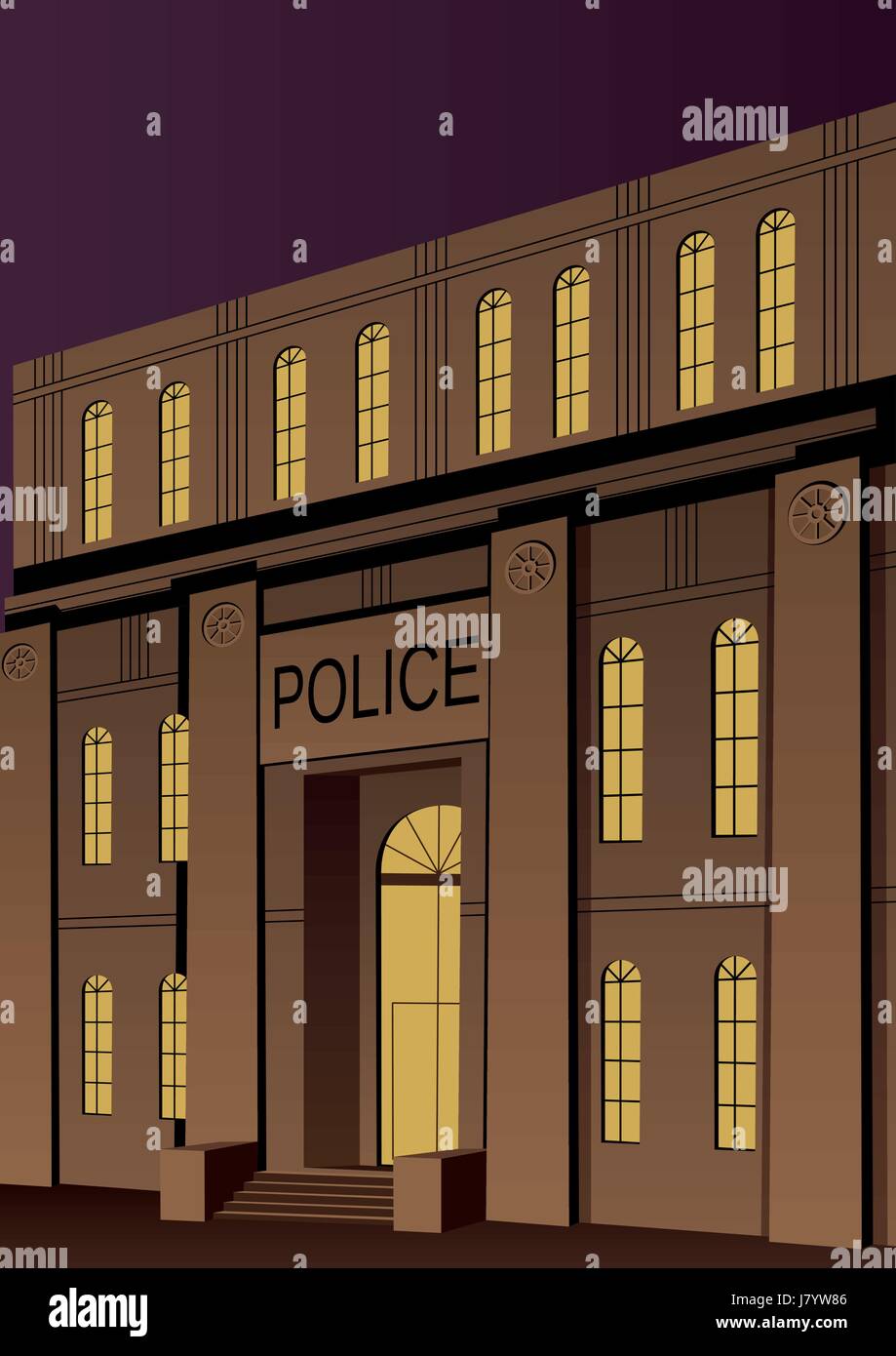 Illustration of police station in Art Deco style. Stock Vector