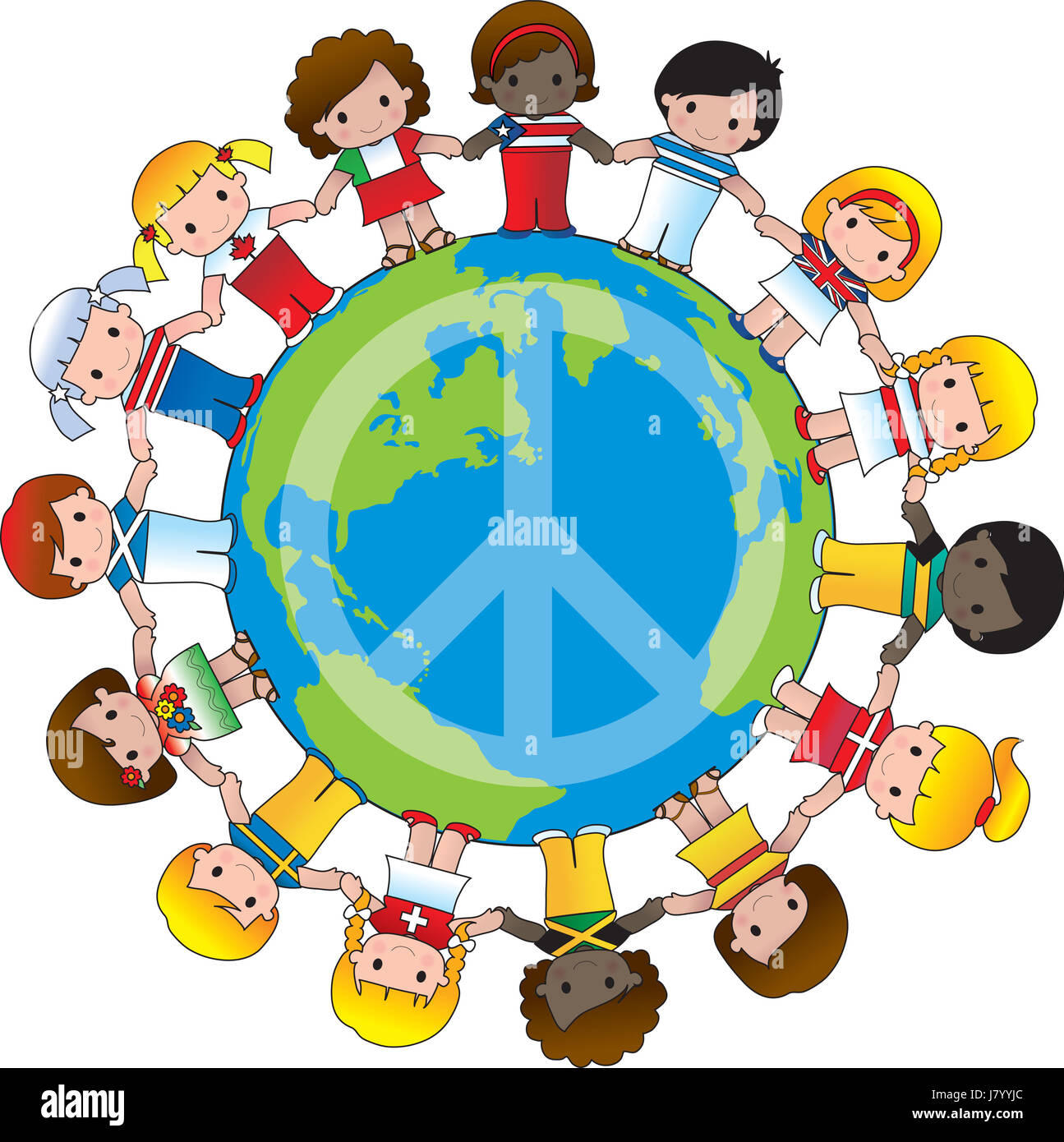 illustration flag peace country globe planet earth world child children kids Stock Photo