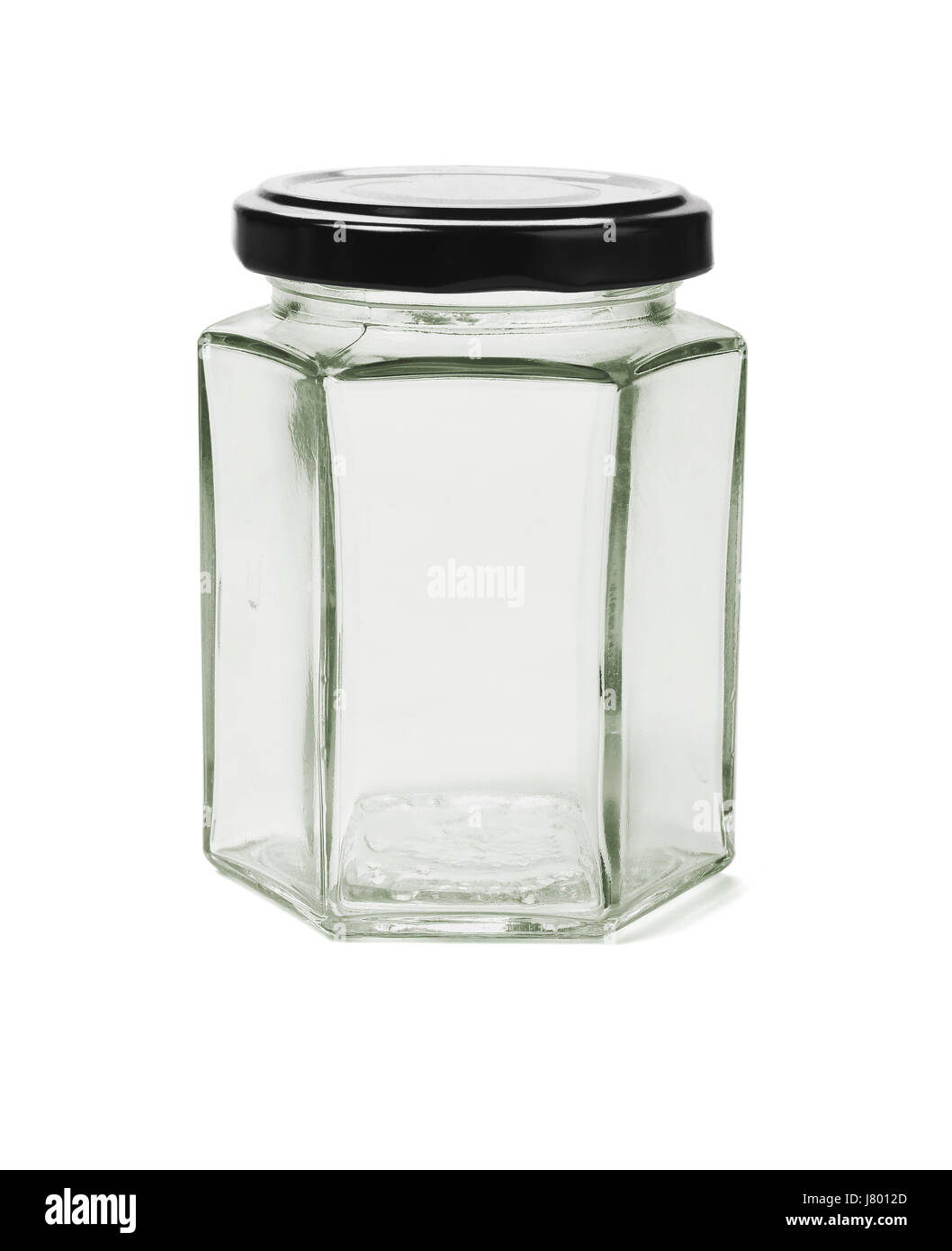 Hexagonal Shape Glass Container on White Background Stock Photo