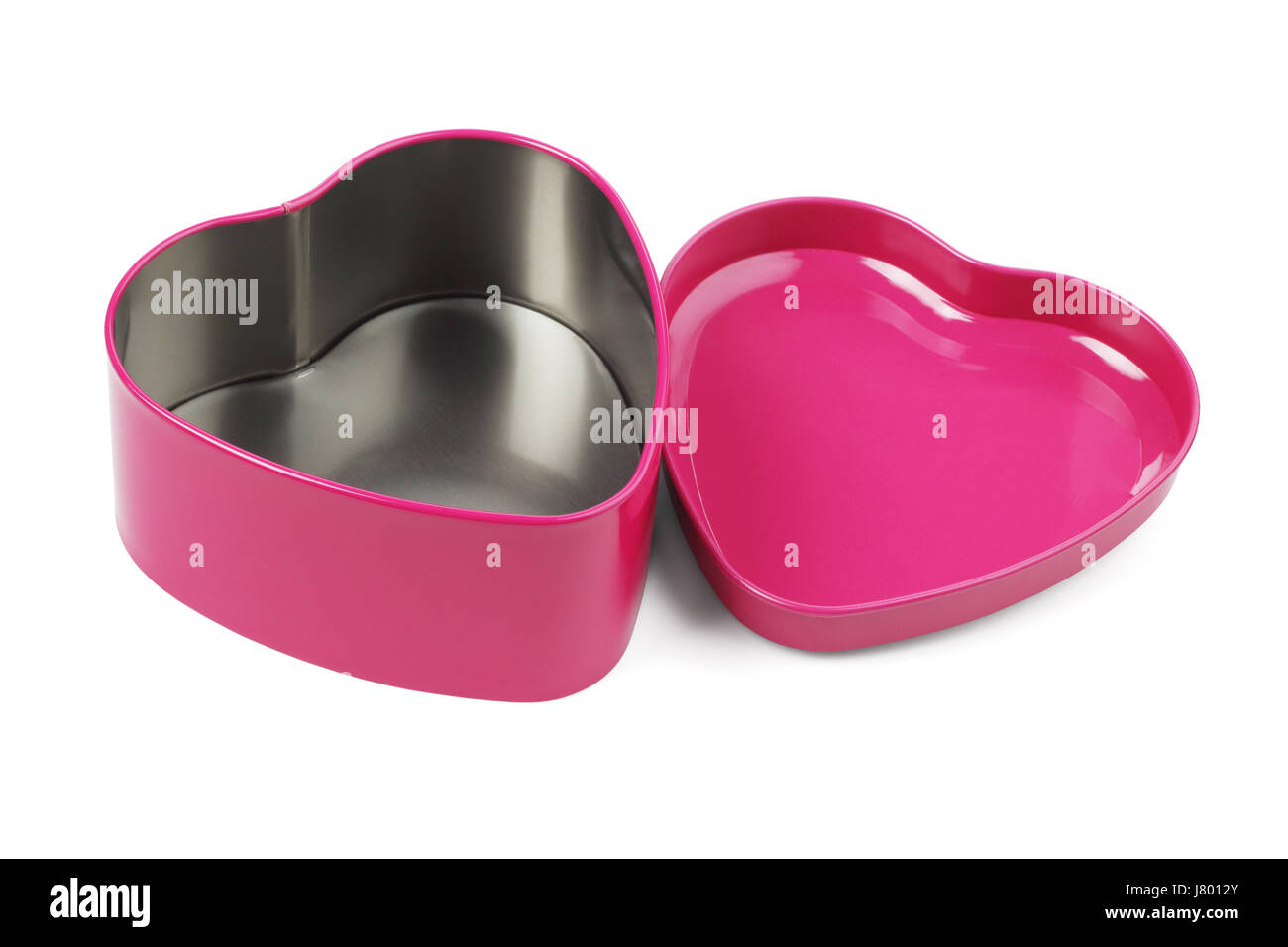 Open Heart Shaped Metal Container on White Background Stock Photo