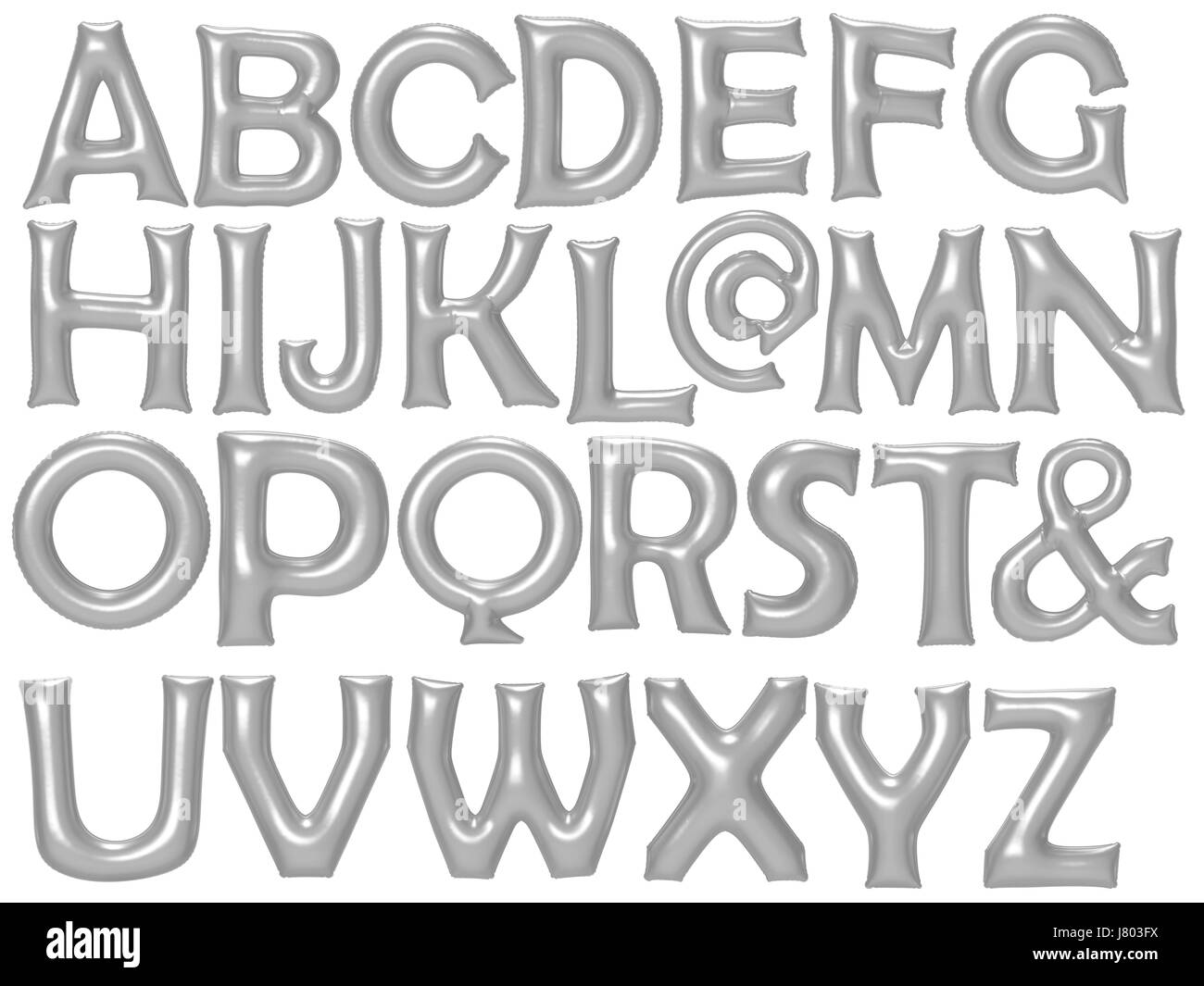 Silver alphabet foil balloon set with clipping path. Stock Photo