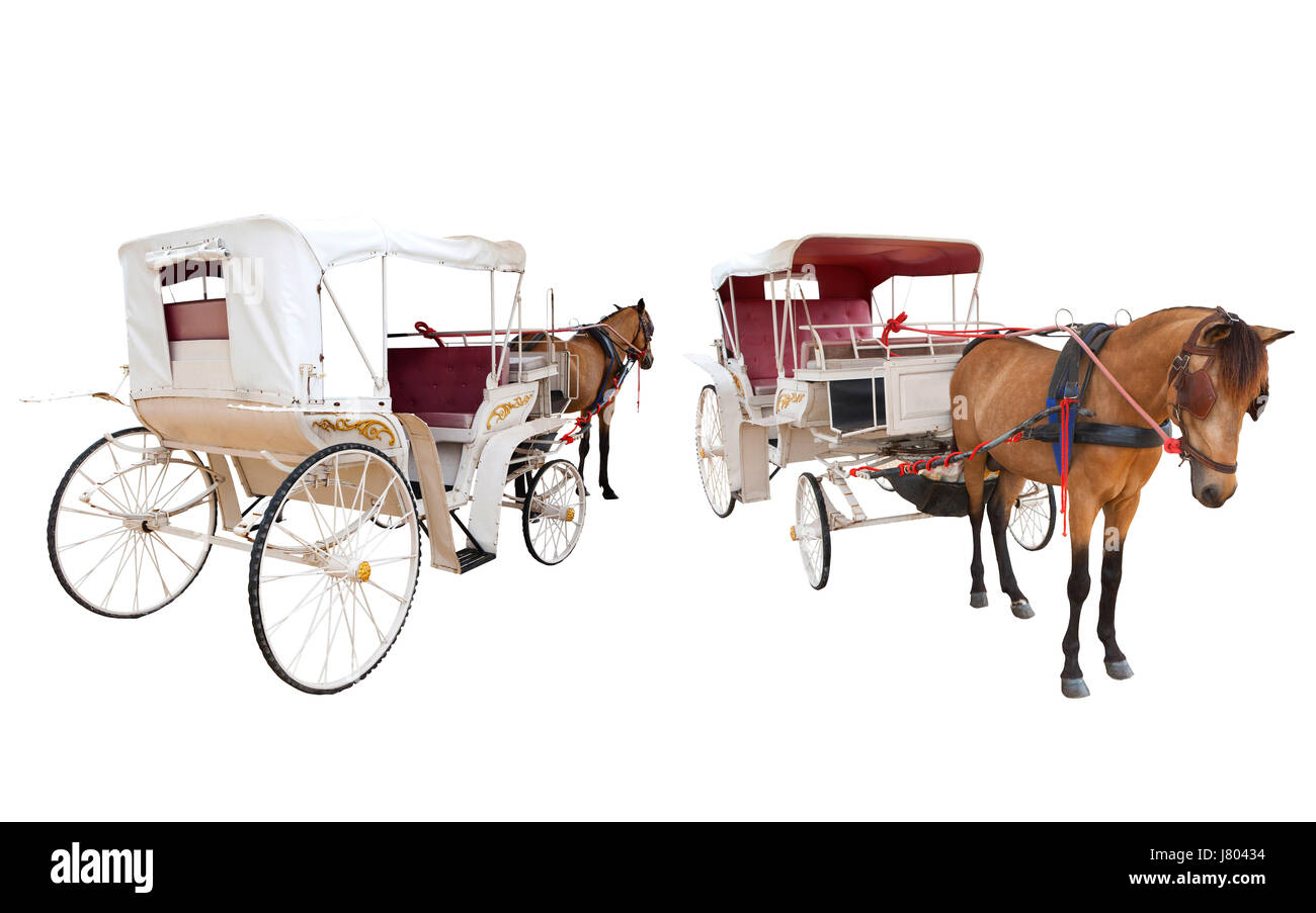 front and rear view of horse fairy tale carriage cabin isolated white