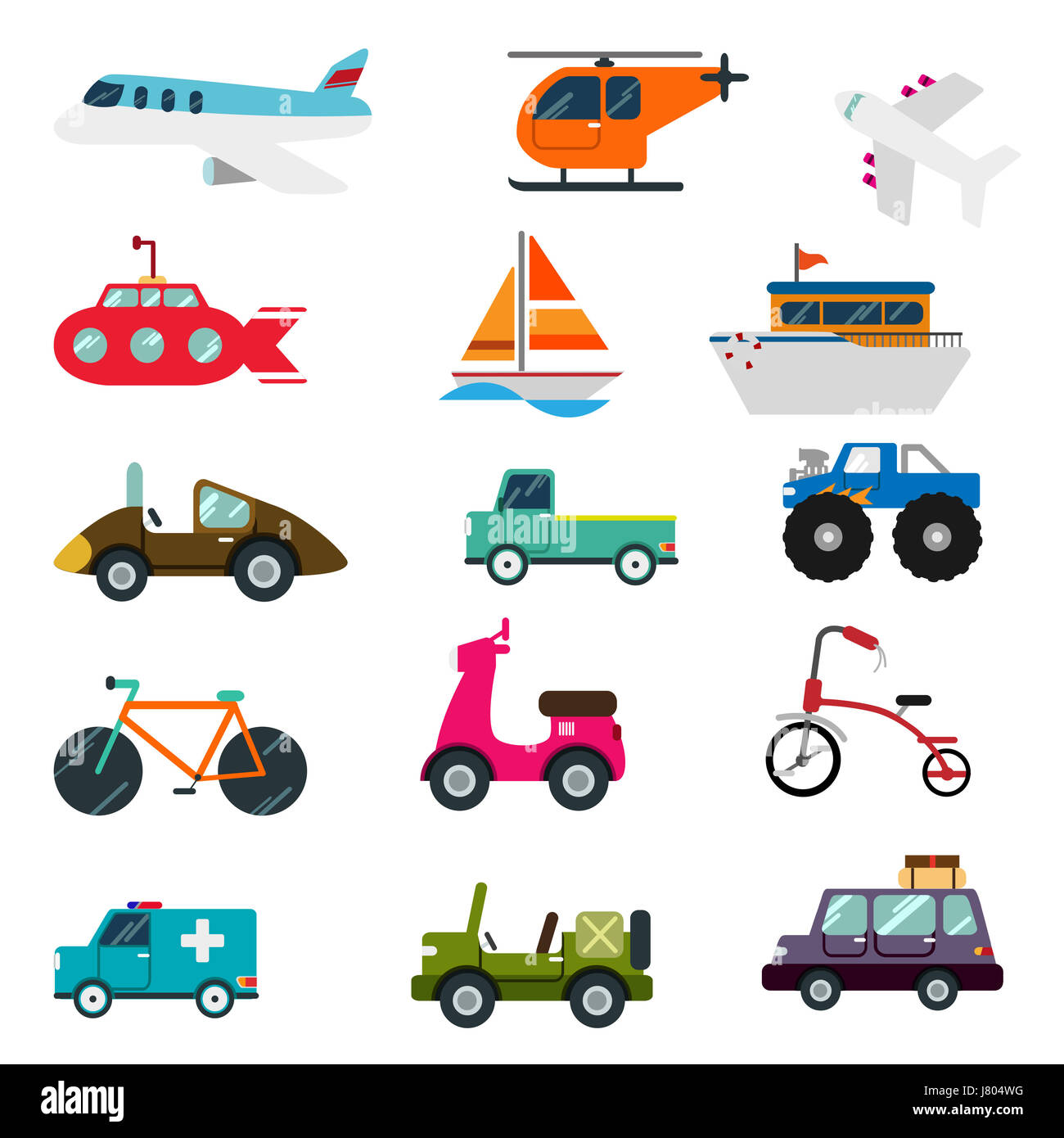 an illustration of various modes of travel, transport on white background  Stock Photo - Alamy
