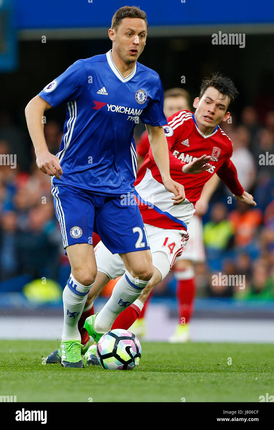 Nemanja Matic of Chelsea during the Premier League match between Chelsea and Middlesborough at Stamford Bridge in London. 07 May 2017 EDITORIAL USE ONLY  No merchandising. For Football images FA and Premier League restrictions apply inc. no internet/mobile usage without FAPL license - for details contact Football Dataco Stock Photo