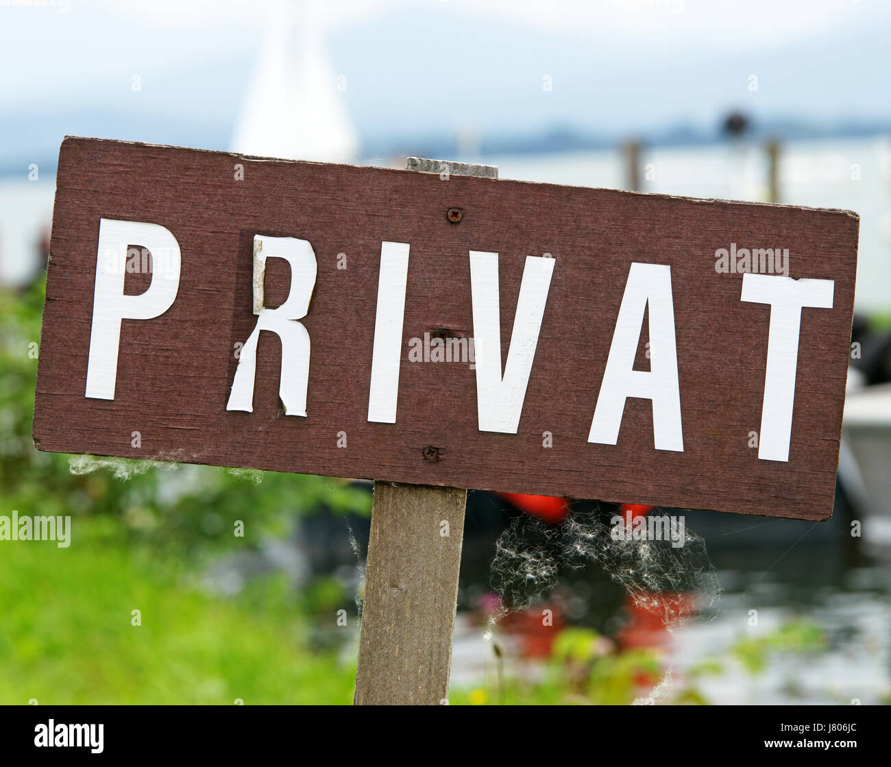 private - old sign at the lake Stock Photo