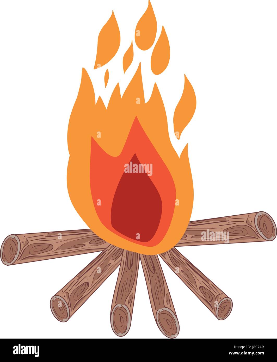 white background with hand drawn color silhouette of campfire Stock ...