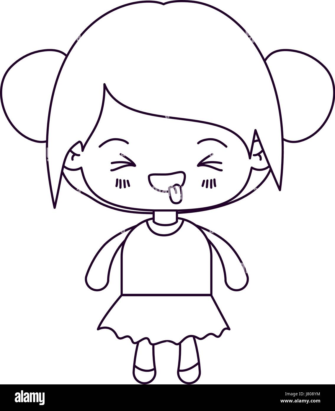 monochrome silhouette of kawaii little girl with collected hair and