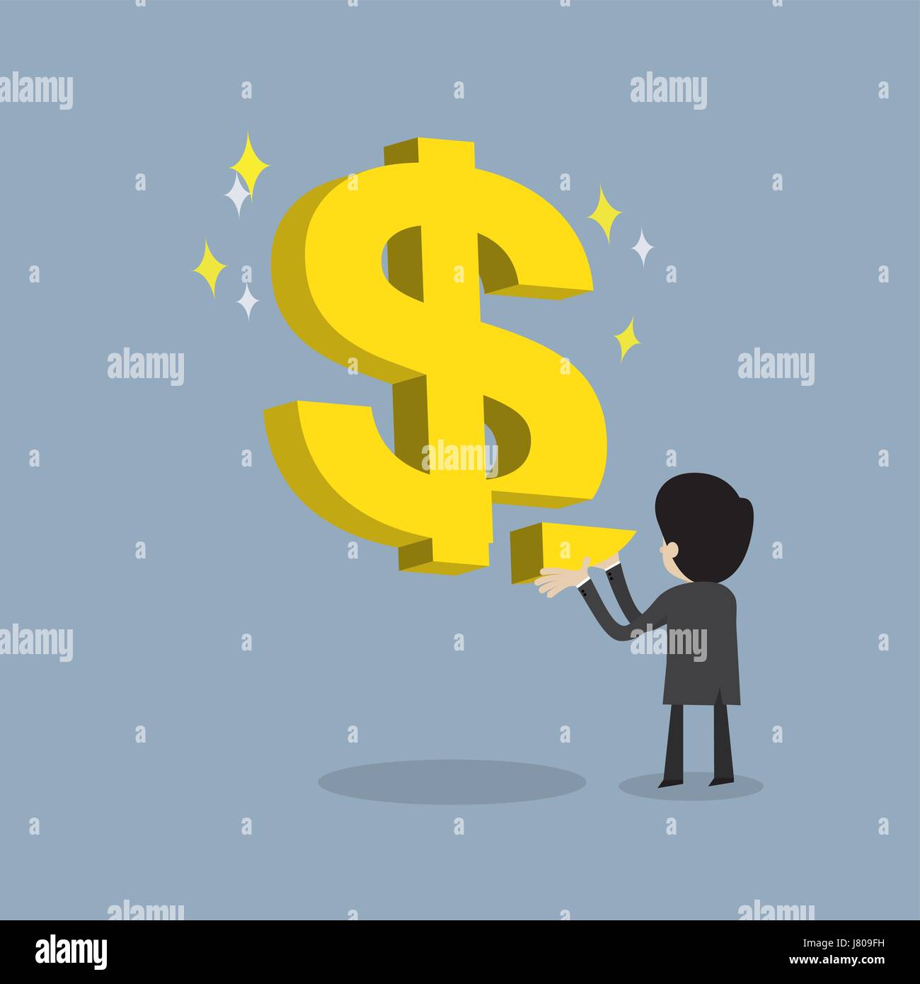 businessman make strong business by  fulfill dollar sign as stable about his money , cartoon vector for success and  stable growth of economic or get  Stock Vector