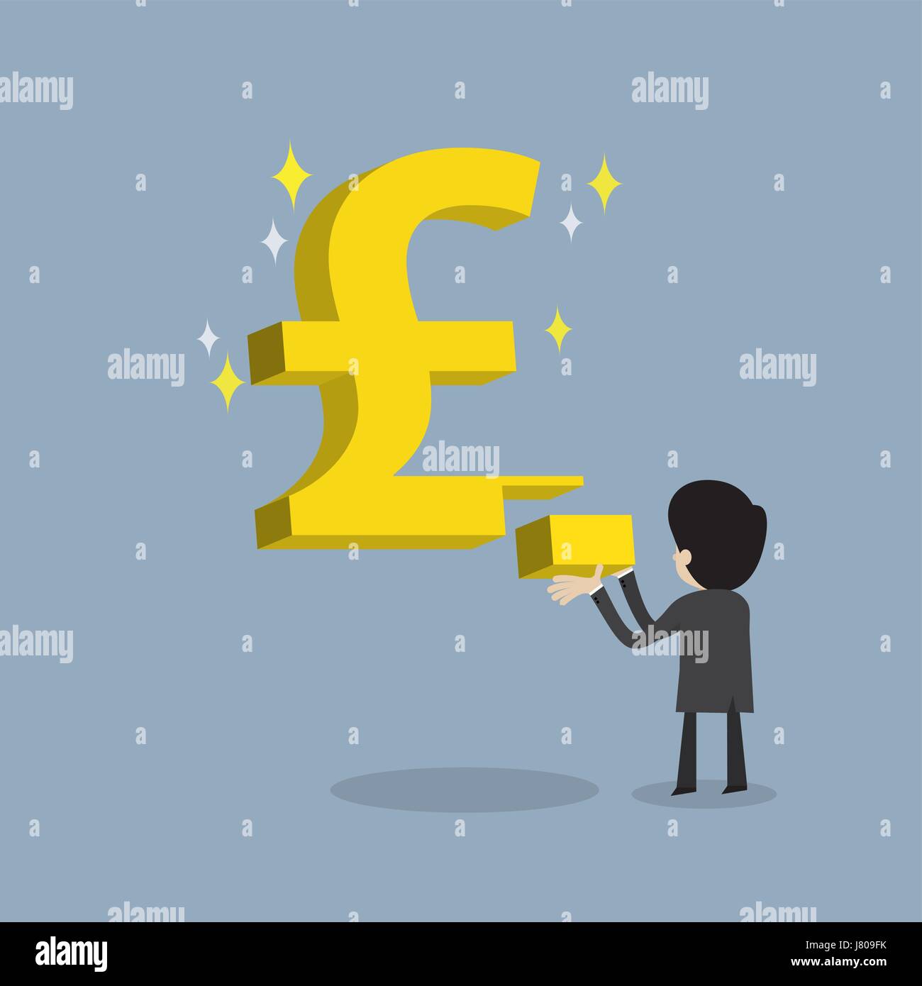 businessman make strong business by  fulfill  Pound currency sign as stable about his money , cartoon vector for success and  stable growht of economi Stock Vector