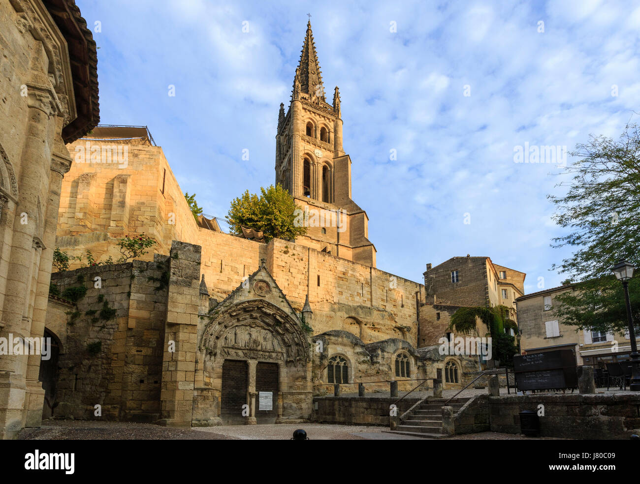 France, Gironde, Saint Emilion, listed as World Heritage by UNESCO, the monolithic church Stock Photo