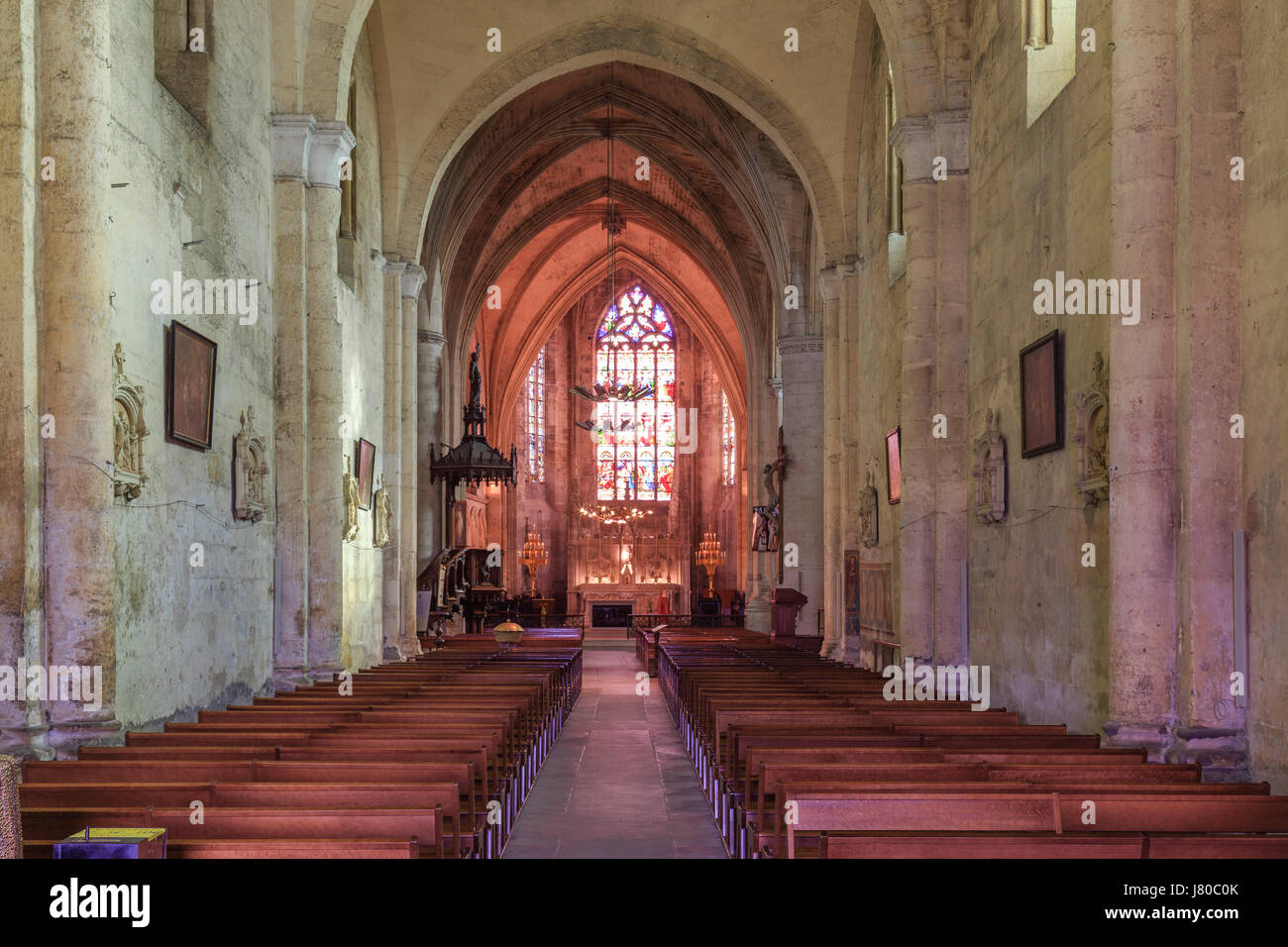 France, Gironde, Saint Emilion, listed as World Heritage by UNESCO, collegiate church of Saint Emilion, the nave Stock Photo