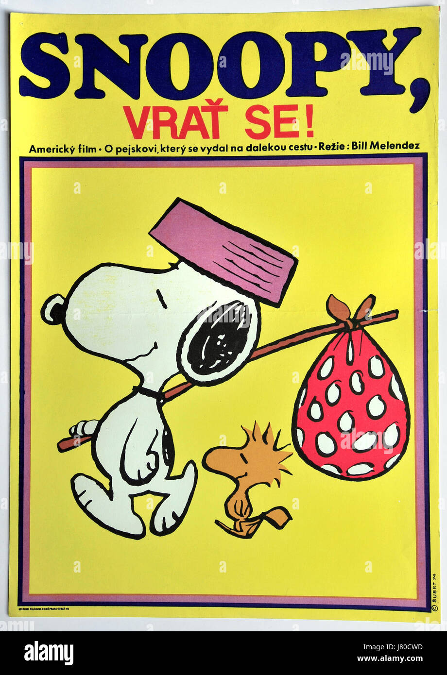 Snoopy, come home! Original Czechoslovak movie poster, artwork by Frantisek Subrt, 1974. American movie. Director: Bill Melendez. Stock Photo