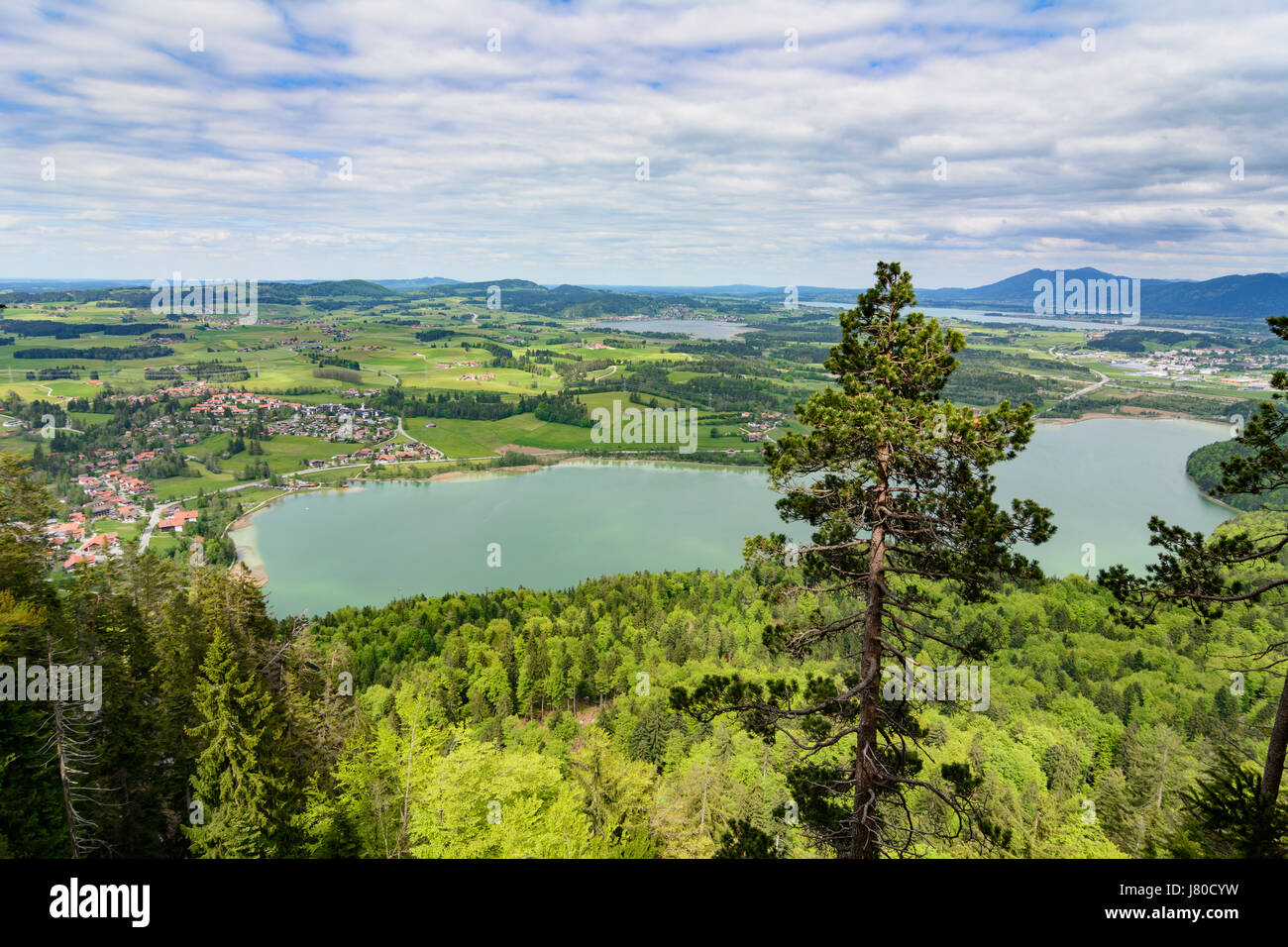 viewpoint Vierseenblick, lake Weißensee, Hopfensee, Forggensee, Füssen, Schwaben, Allgäu, Swabia, Bayern, Bavaria, Germany Stock Photo