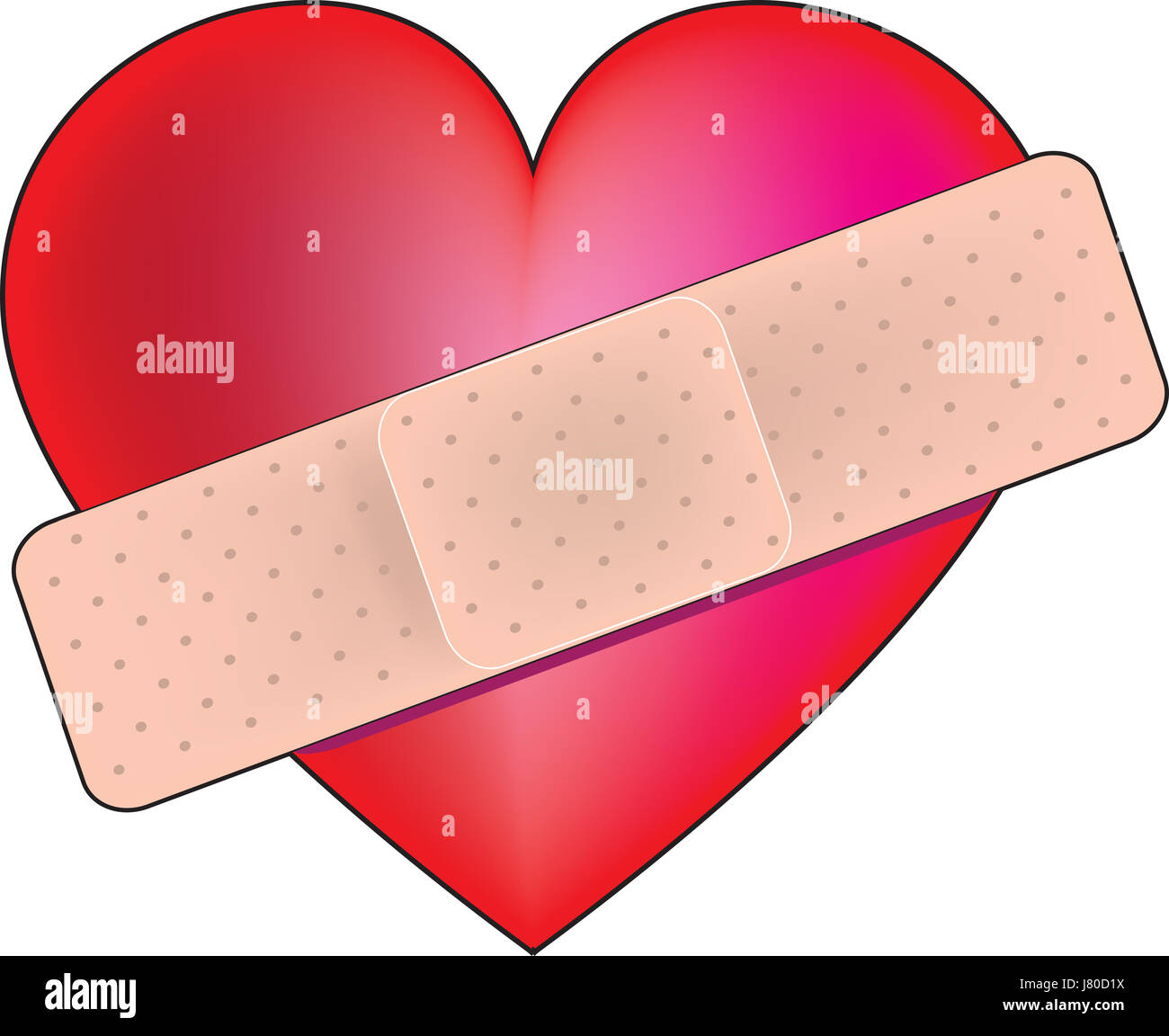 pain bandage wound hurt love in love fell in love heart red pain illustration Stock Photo