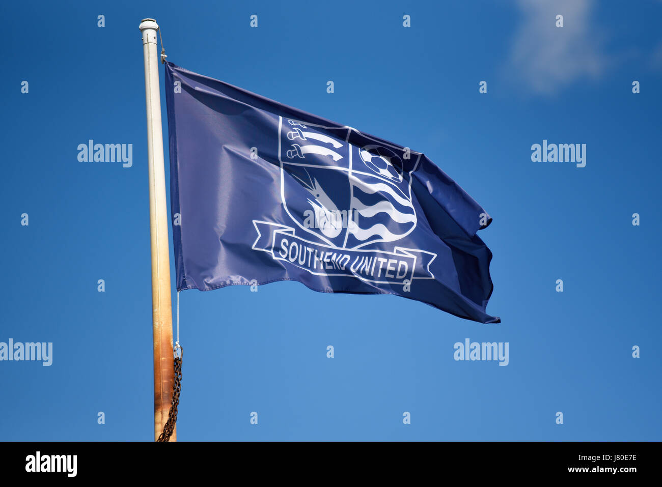 Flag at Southend United football ground Roots Hall in Victoria Avenue, Southend on Sea. The Shrimpers Stock Photo