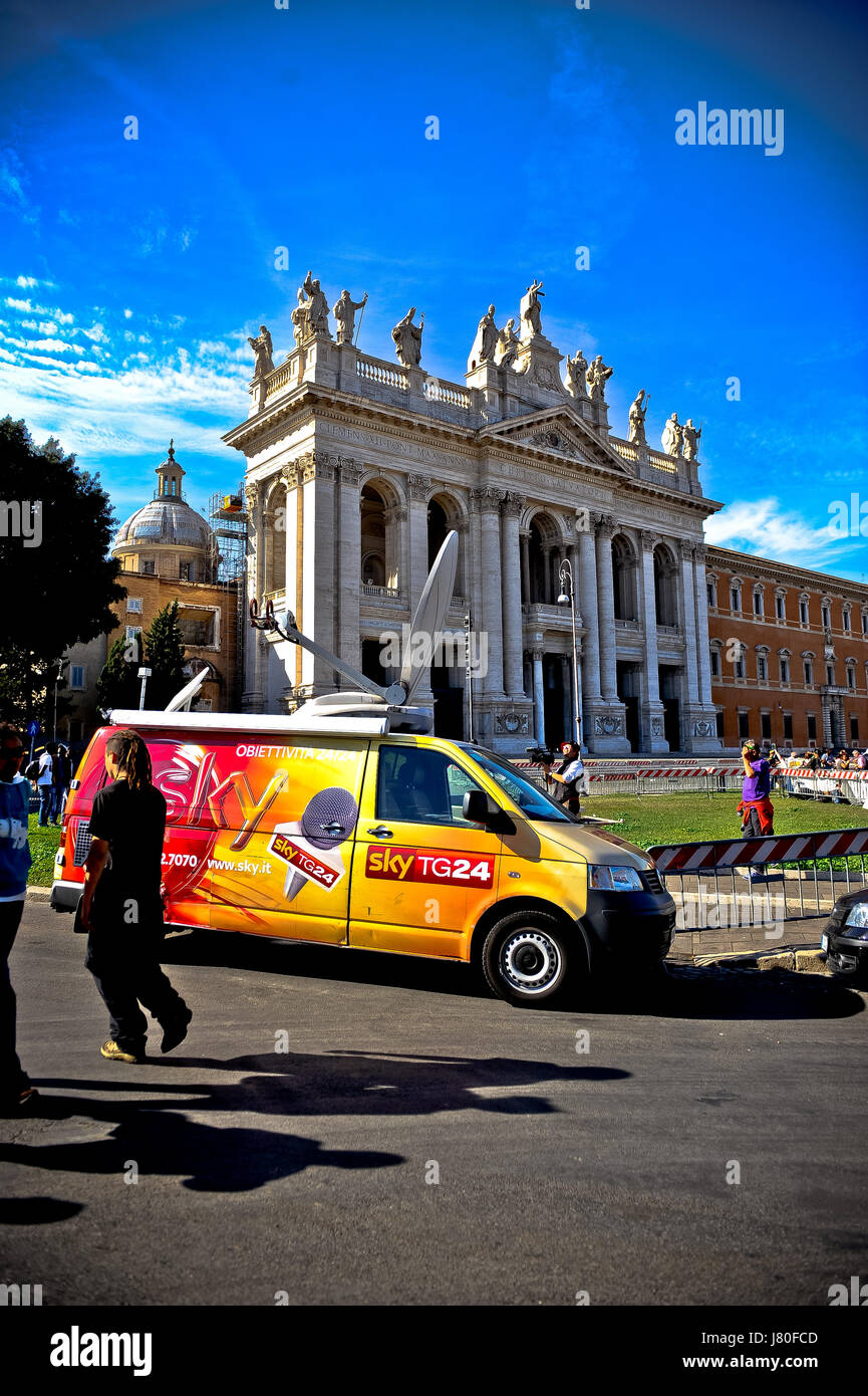 Sky Television Satellite dish mounted on the roof of mobile