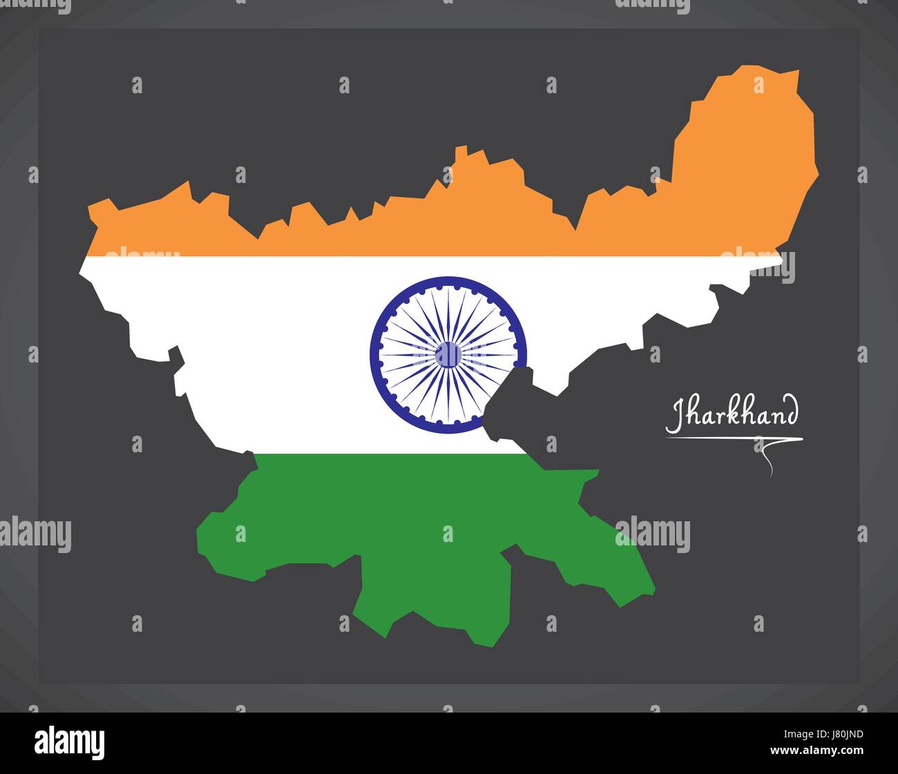 Jharkhand map with Indian national flag illustration Stock Vector