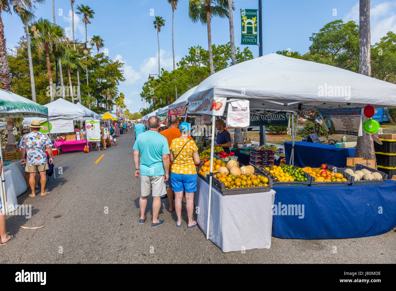 Saturday morning outdoor Farmers Market in Venice Florida Stock Photo