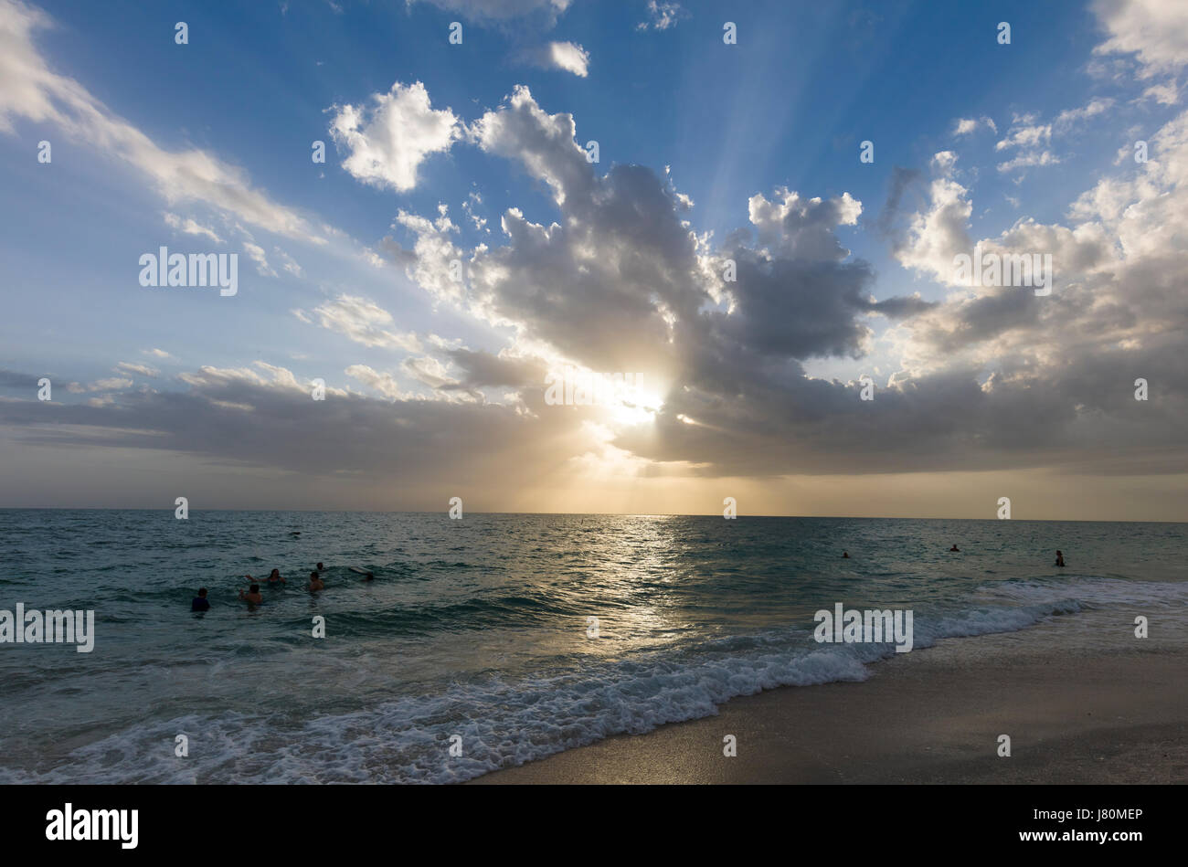 Late afternoon sunset over the Gulf of Mexico from Venice Beach in Vencie Florida Stock Photo