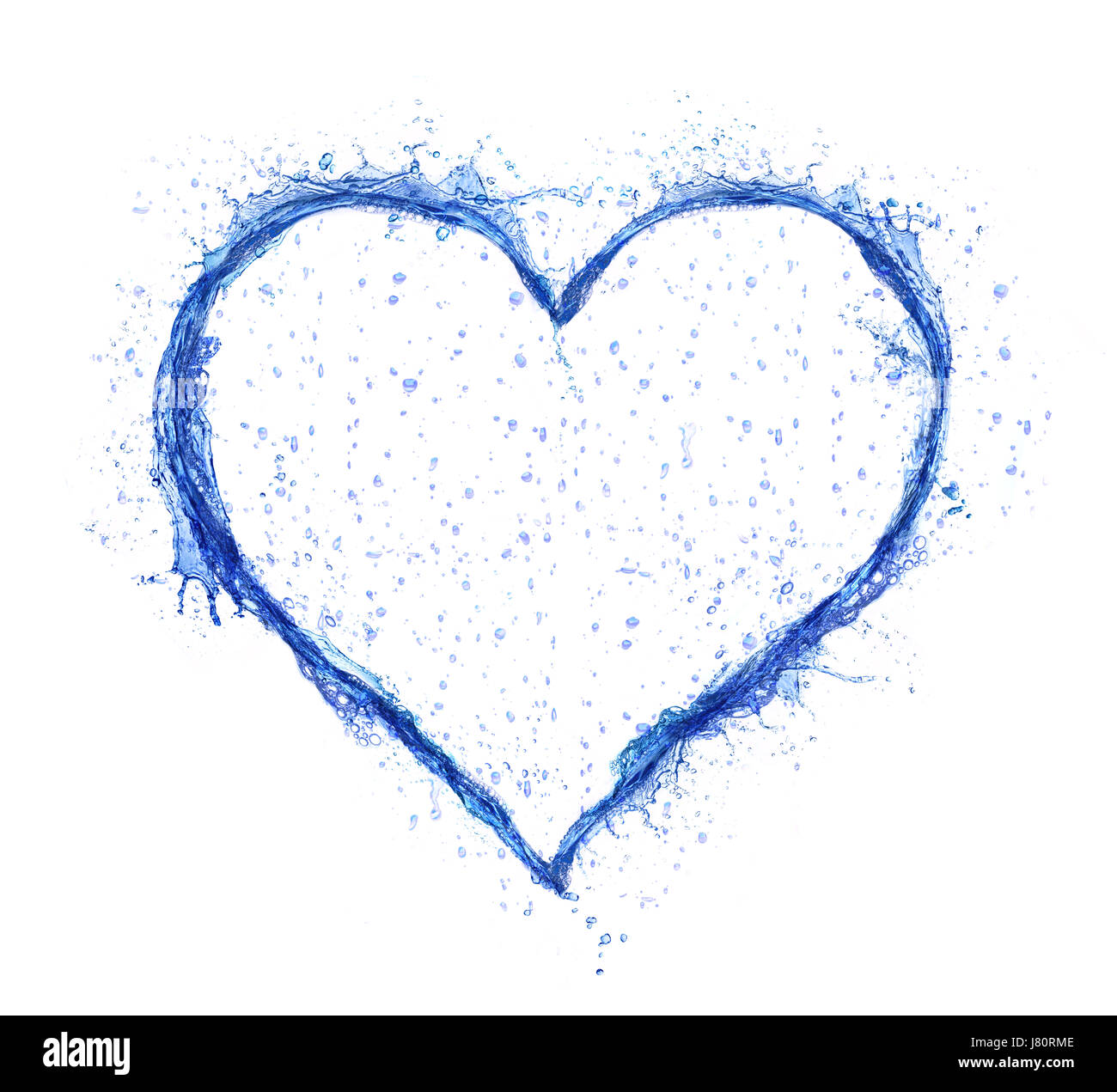Blue water splash heart isolated on white background. Love symbol. Stock Photo