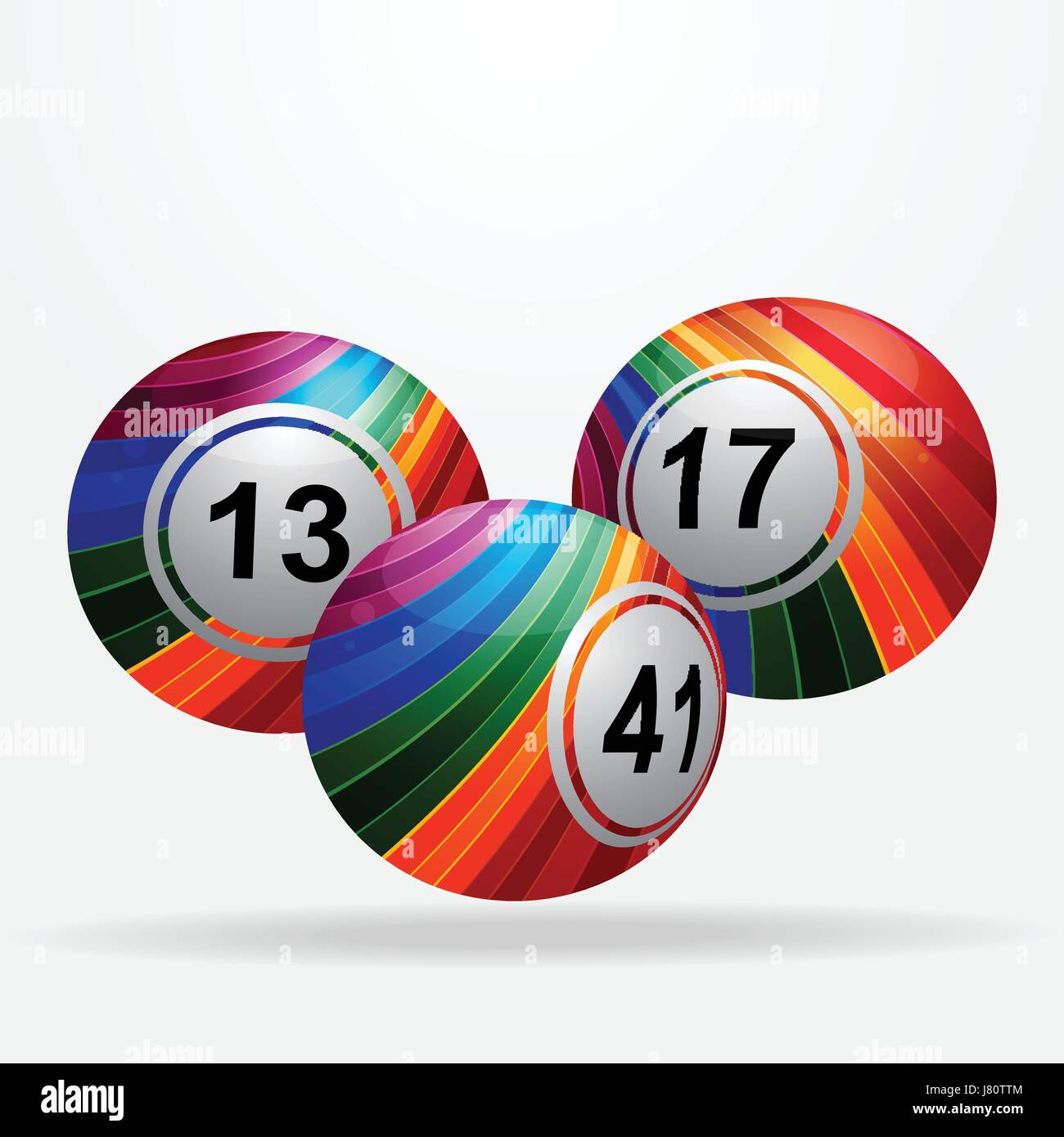 Three Striped Bingo Lottery Balls with Shadow Over White Background