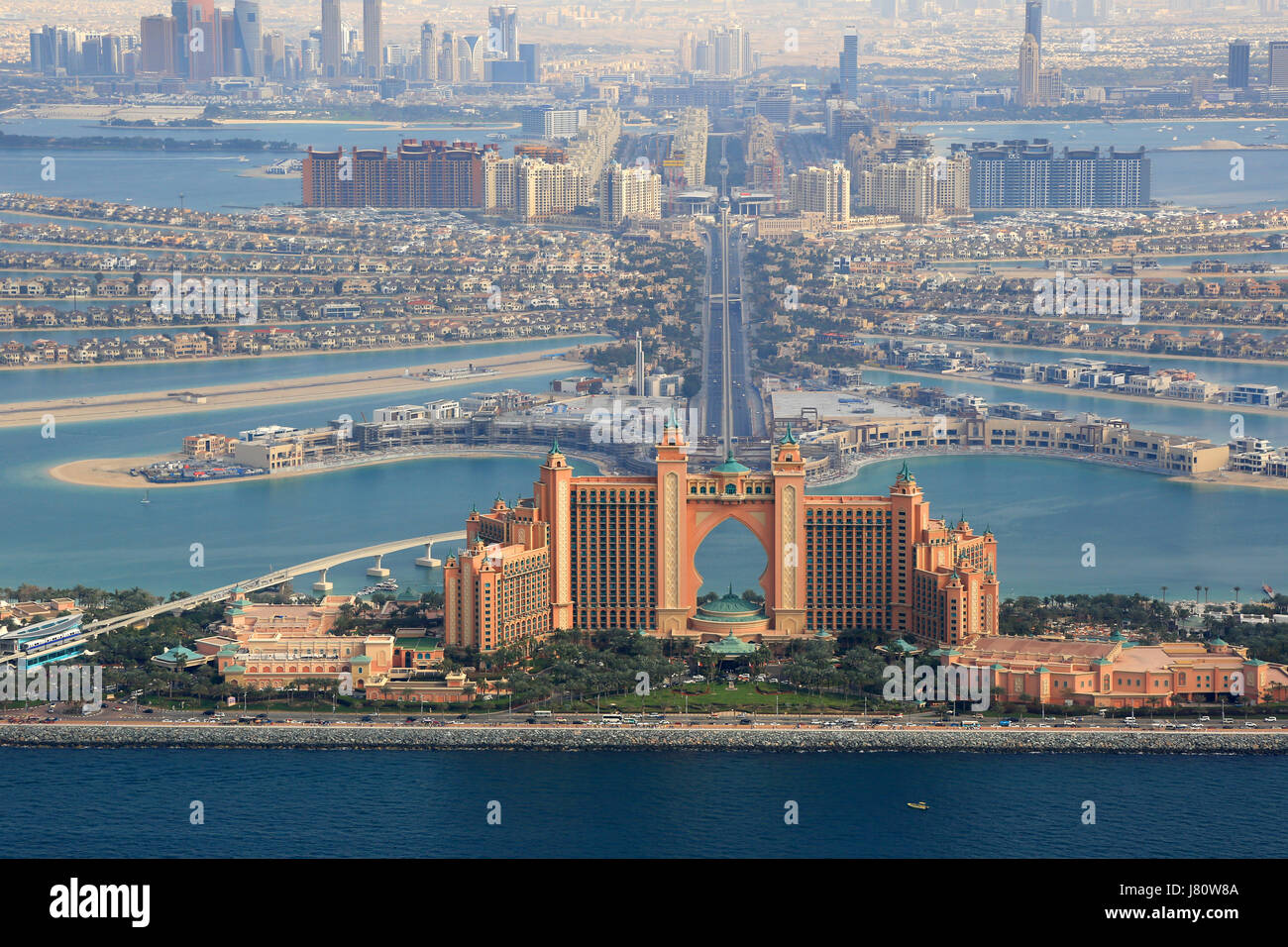 Dubai The Palm Island Atlantis Hotel aerial view photography UAE Stock Photo