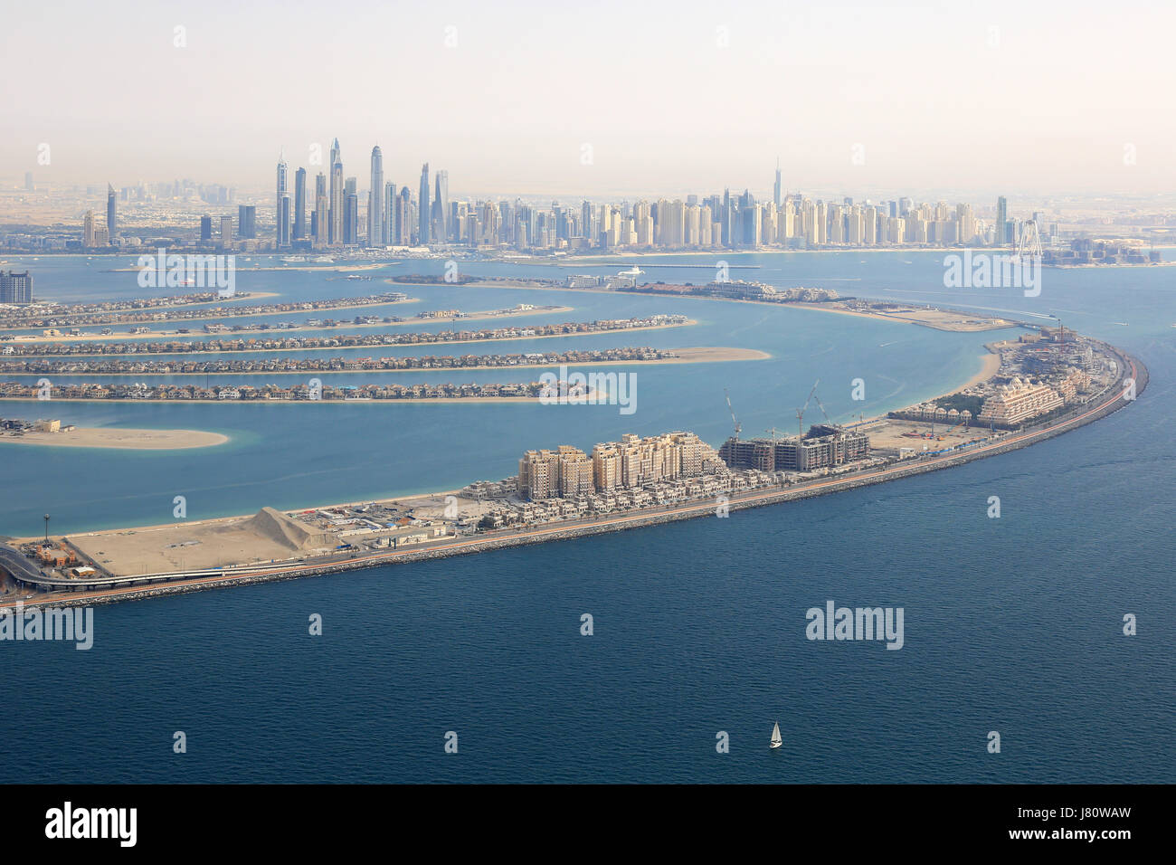 Dubai The Palm Jumeirah Island Marina aerial view photography UAE Stock Photo