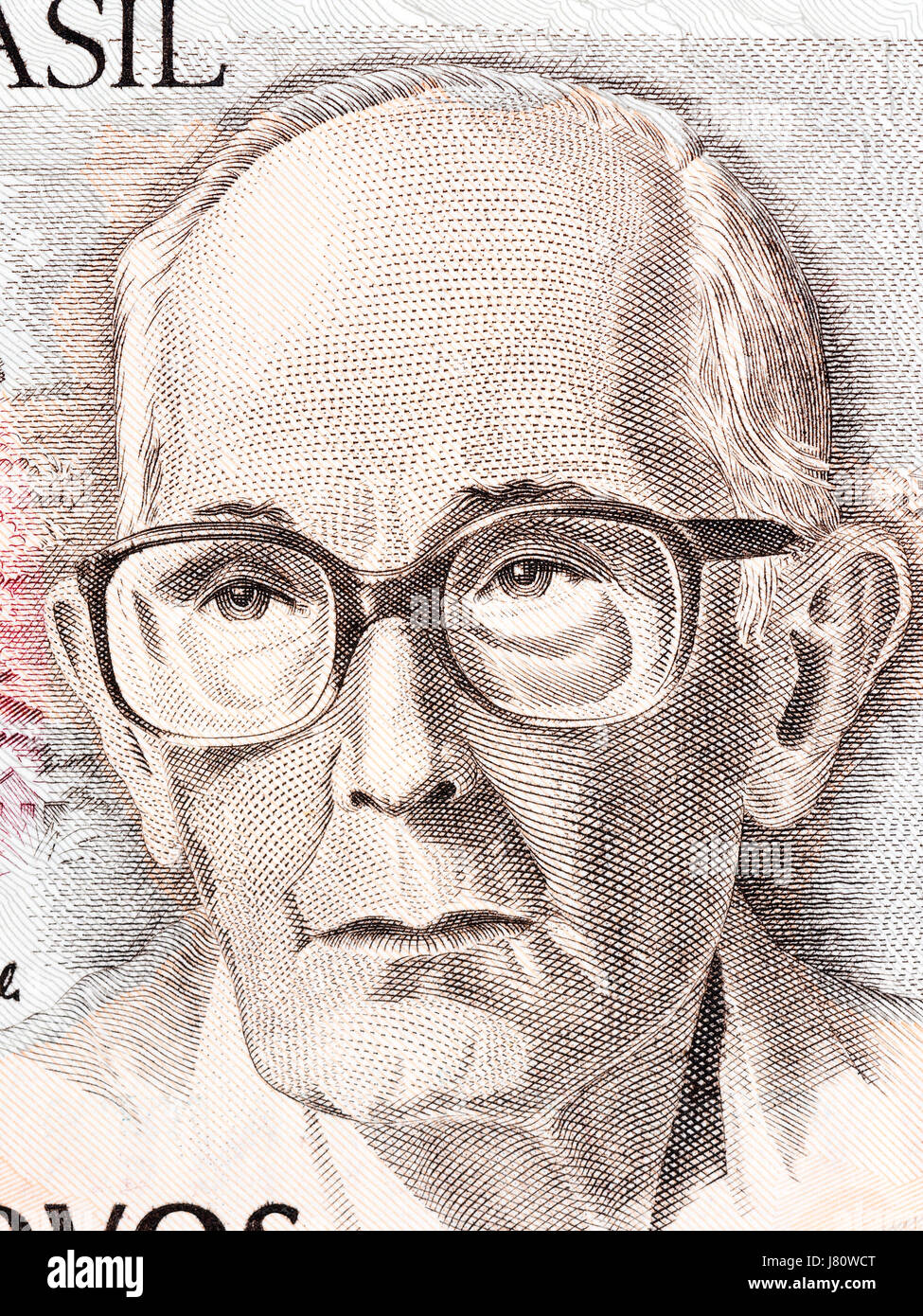 Carlos Drummond de Andrade portrait from Brazilian money Stock Photo
