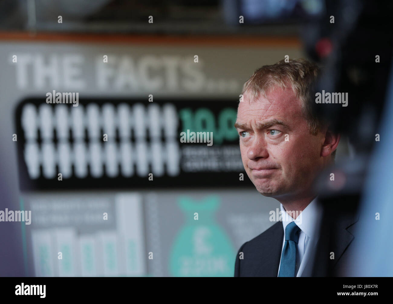 Liberal Democrat leader Tim Farron visits the Tim Parry &amp; Johnathan Ball Foundation for Peace, during a General Election campaign event in Warrington. Stock Photo