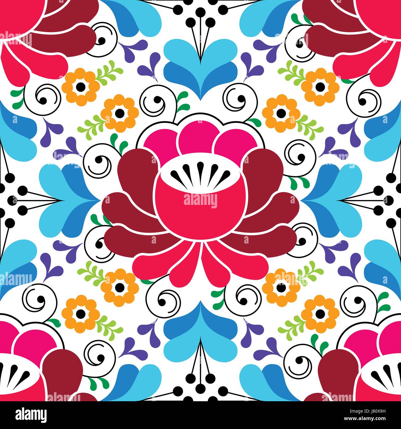 Russian seamless folk pattern, traditional colorful design with flowers ...