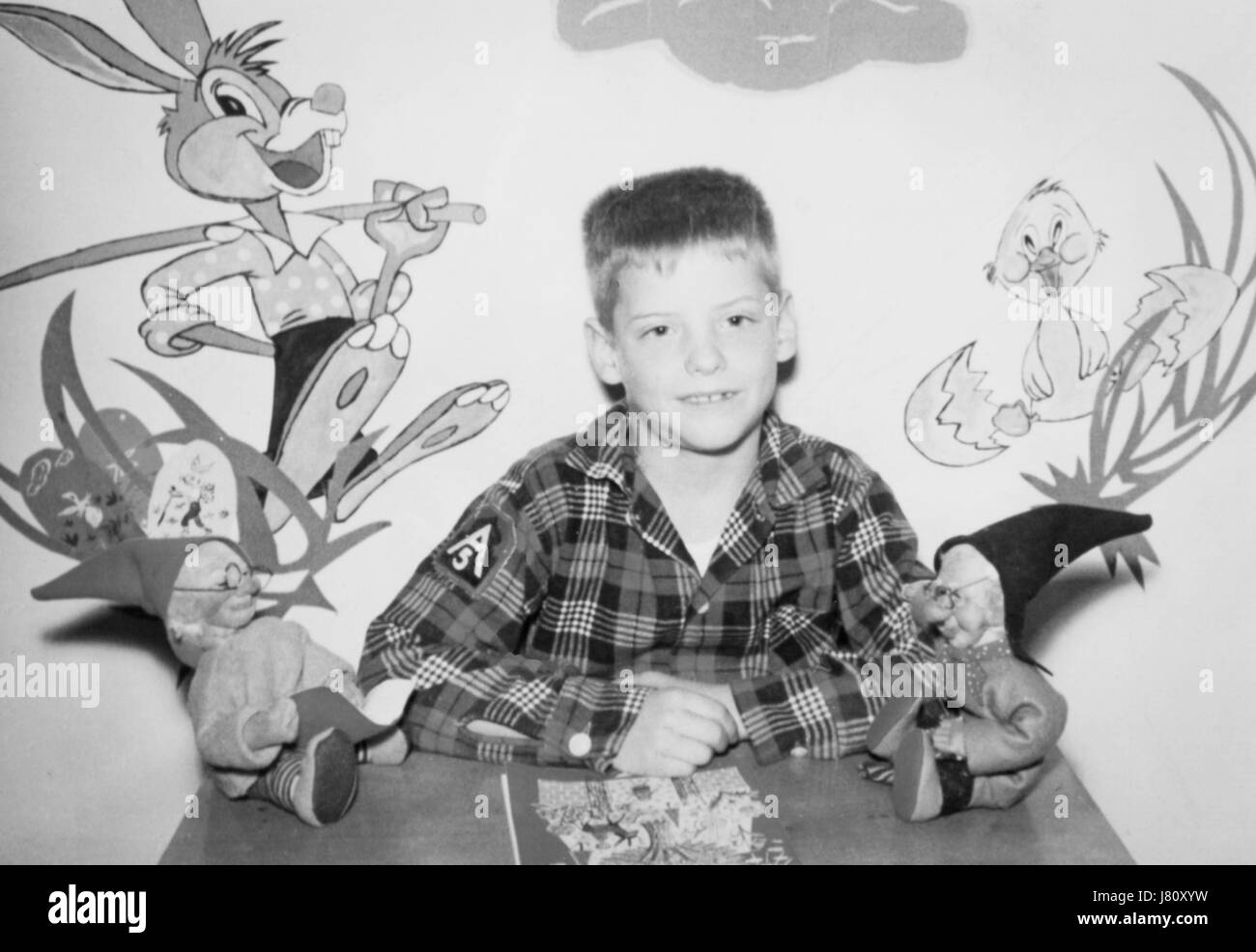 Grade School Portrait of Smiling Boy, 1950's USA Stock Photo