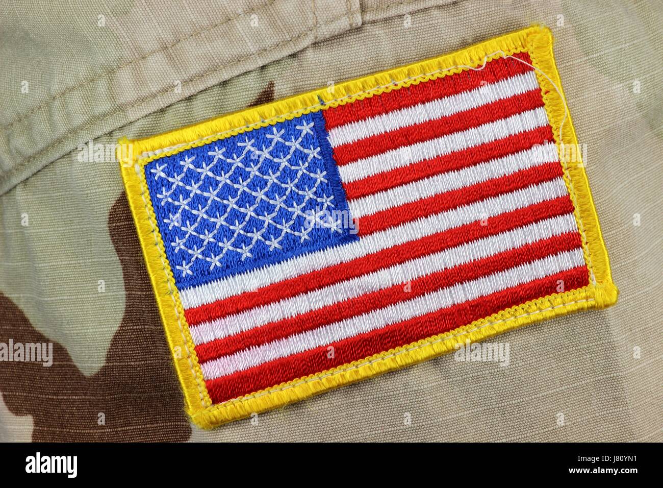 U.S. flag patch on desert uniform Stock Photo