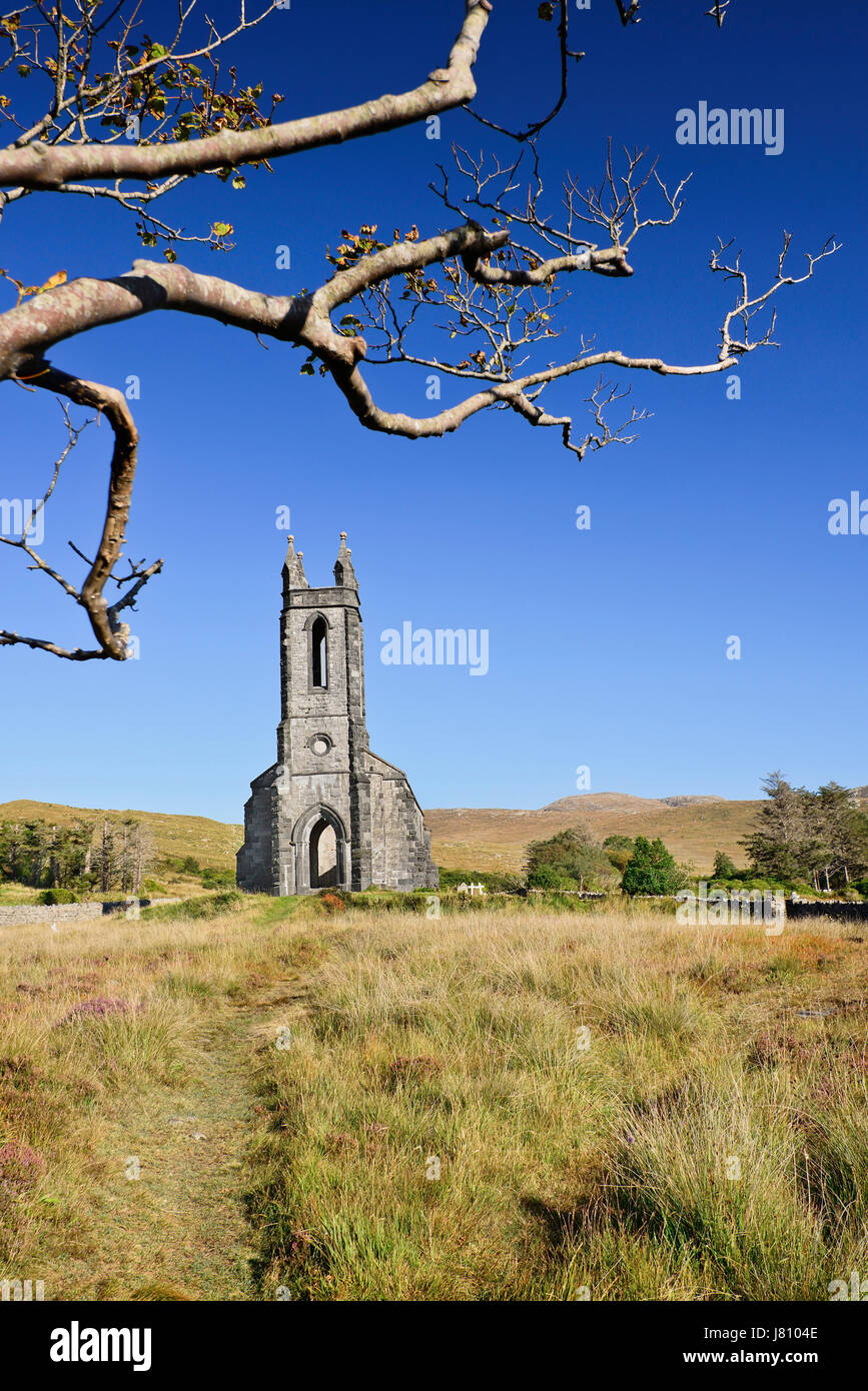 Ireland,County Donegal, Ruin of Dunlewey Church of Ireland building in The Poisoned Glen which was built by Jane Smith Russell as a memorial to her hu Stock Photo