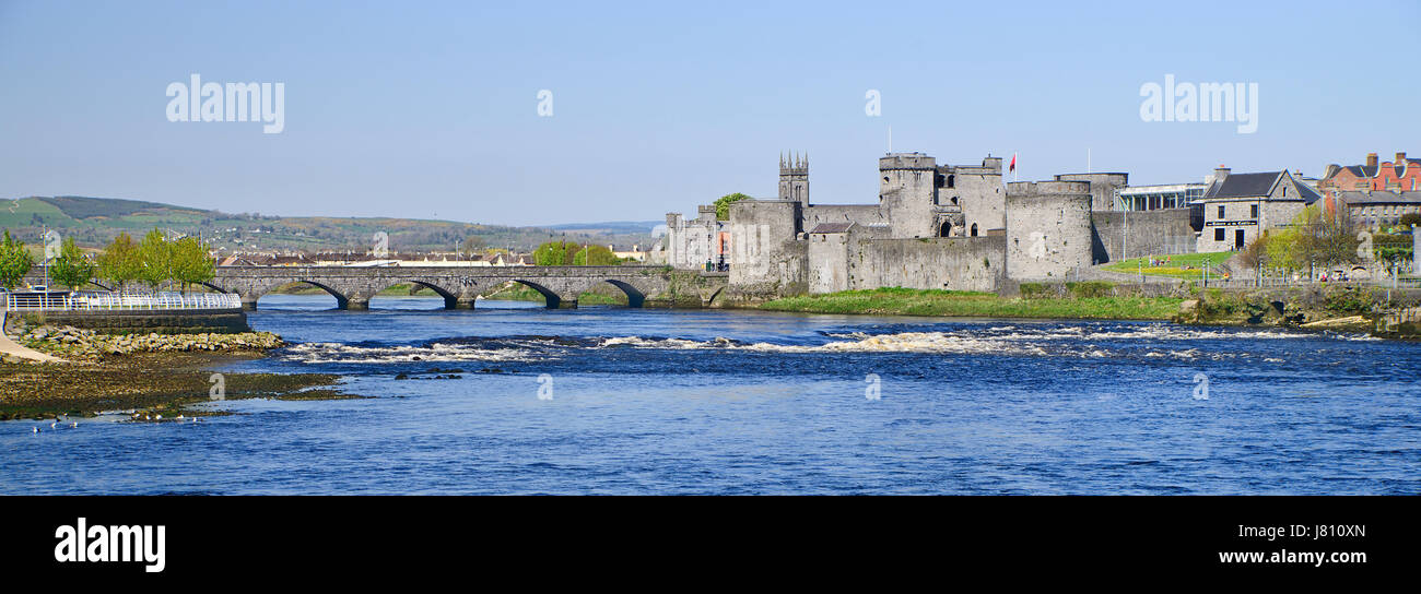 Ireland, County Limerick, Limerick City, St Johns Castle and River Shannon. Stock Photo
