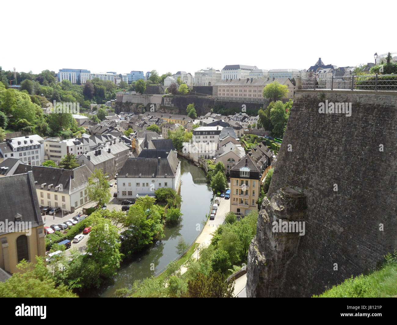 Stunning view of the lower city along Alzette river and Le Chemin de la Corniche of the upper city, Luxembourg Stock Photo