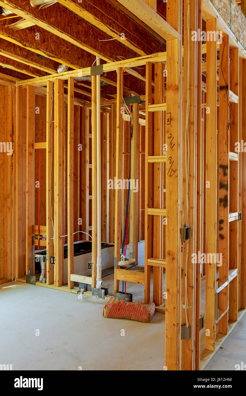 unfinished wood frame building or a house Stock Photo