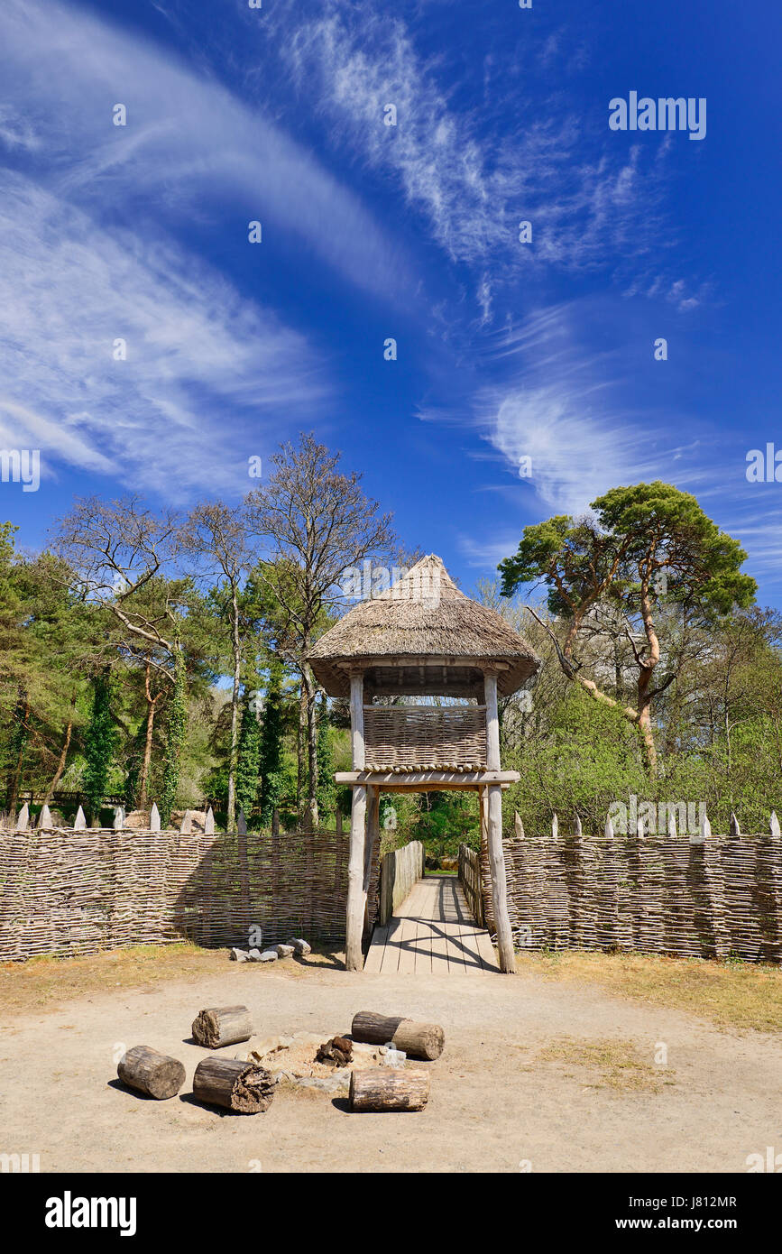 Ireland, County Clare, Craggaunowen, Living Past Experience, Reconstructed Crannog dwelling. Stock Photo