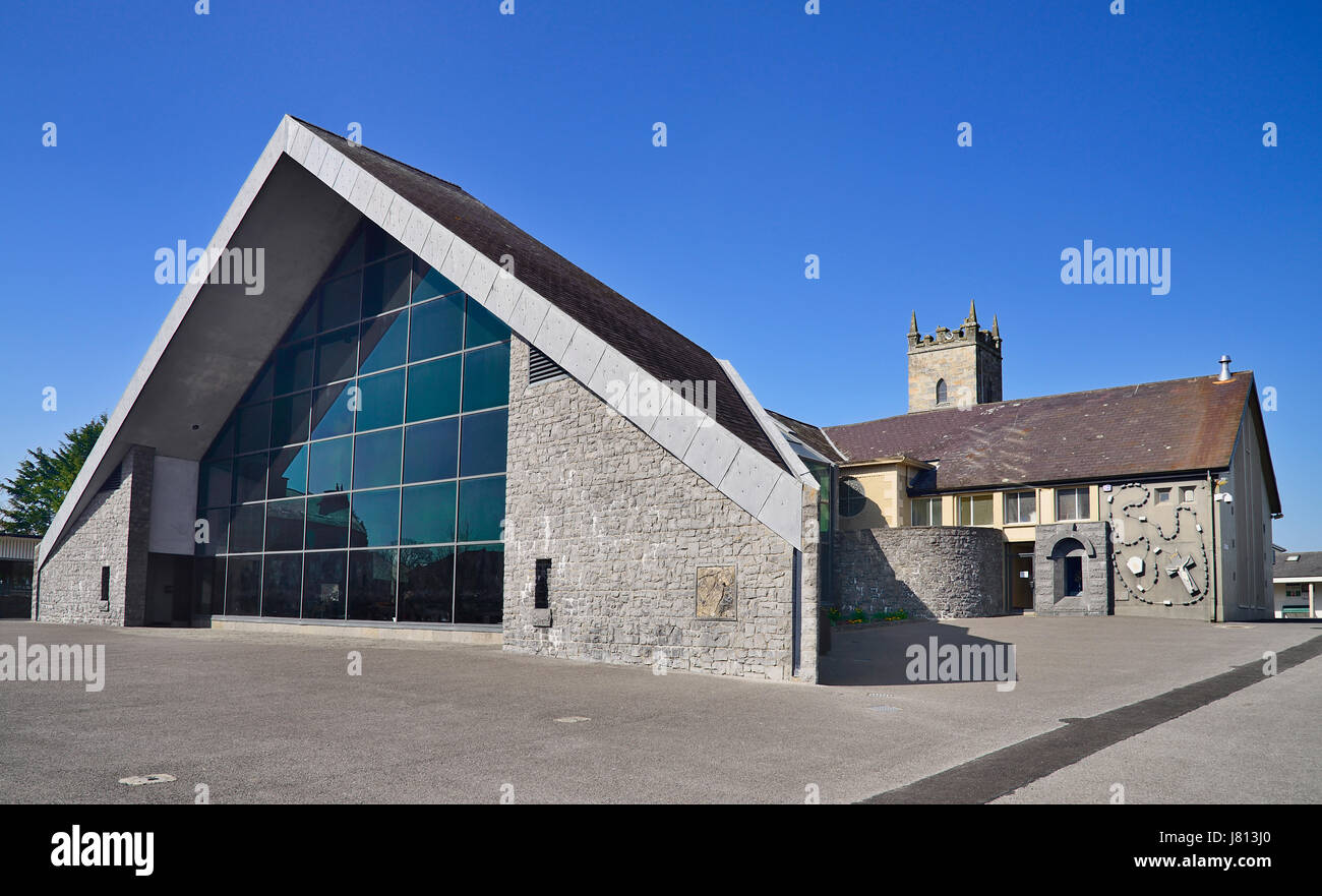 Ireland, County Mayo, Knock Shrine, Apparition Chapel with modern glass extension. Stock Photo