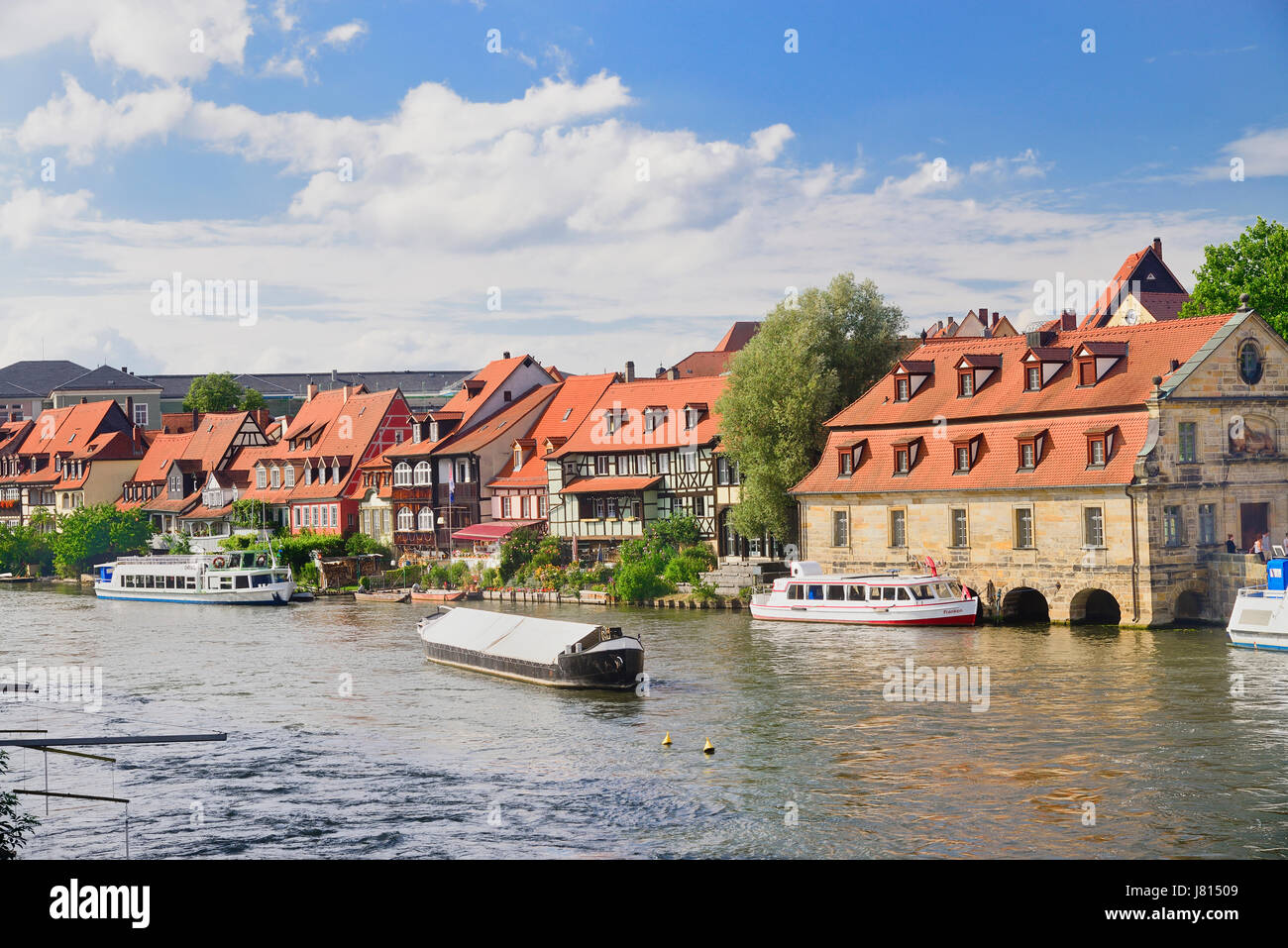 Germany, Bavaria, Bamberg, Area on the Regnitz known as Little Venice. Stock Photo