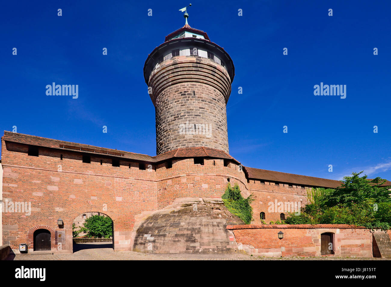 Germany, Bavaria, Nuremberg, Kaiserburg or Imperial Castle, Entrance Gate and Sinwell Tower. Stock Photo